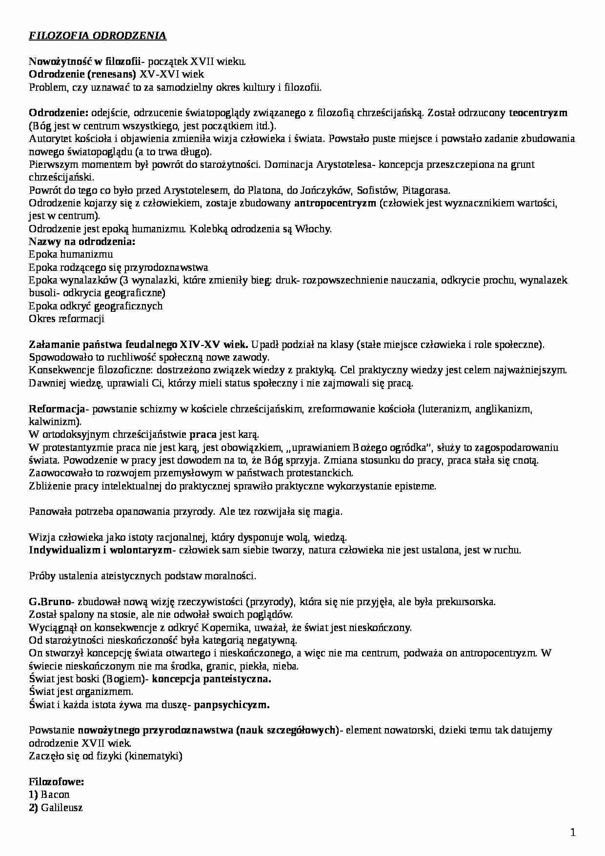  Filozofia odrodzenia - omówienie - strona 1
