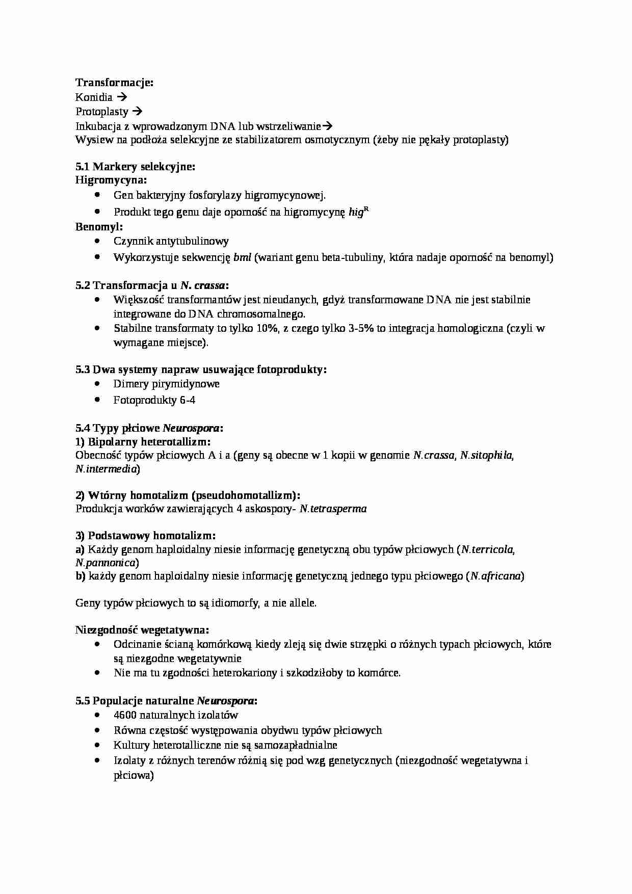 Genetyka grzybów, Transformacje - omówienie - strona 1