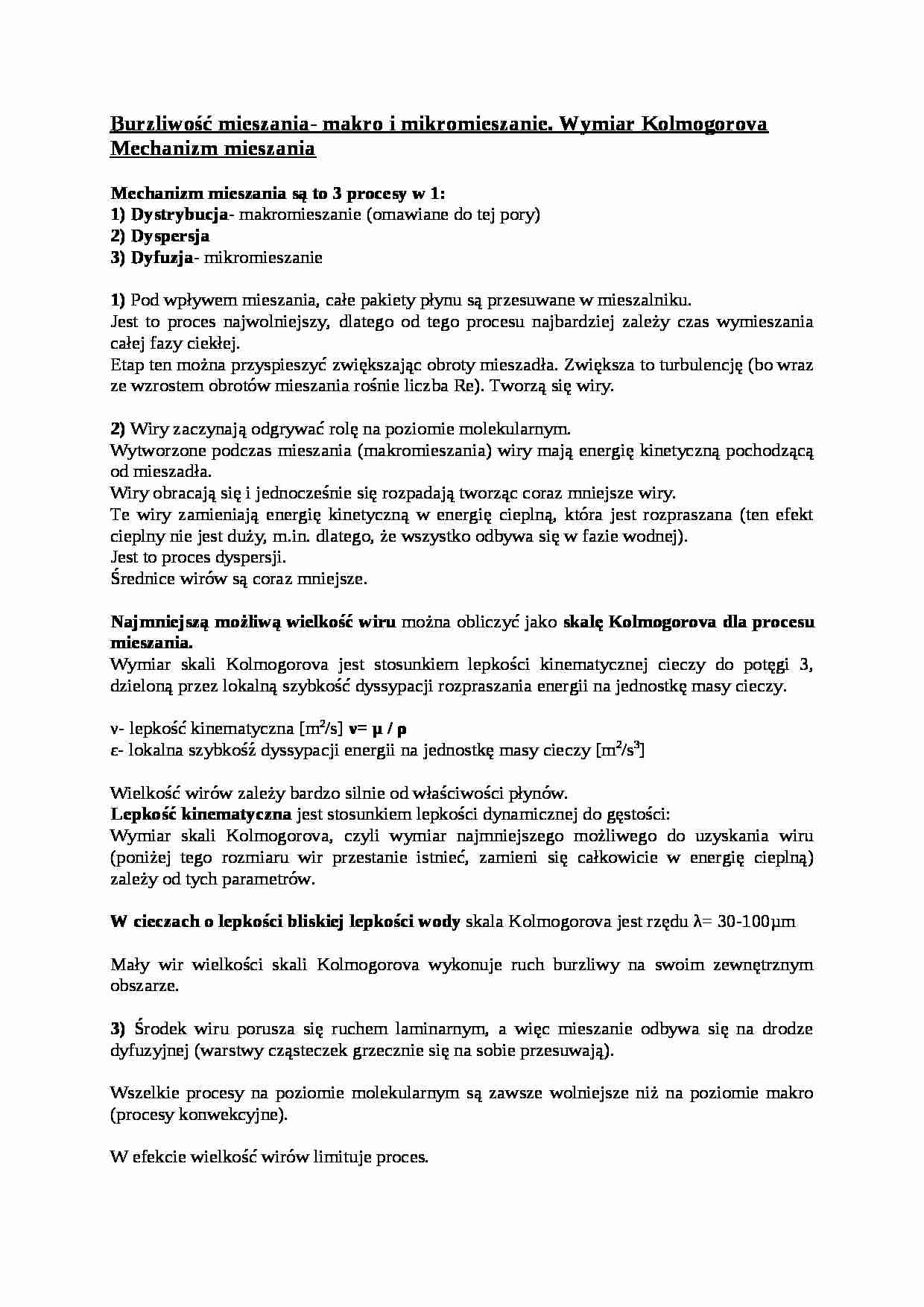 Burzliwość mieszania- makro i mikromieszanie - omówienie - strona 1