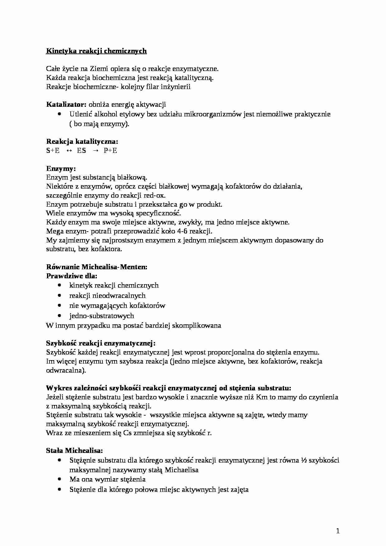  Kinetyka reakcji chemicznych - omówienie - strona 1