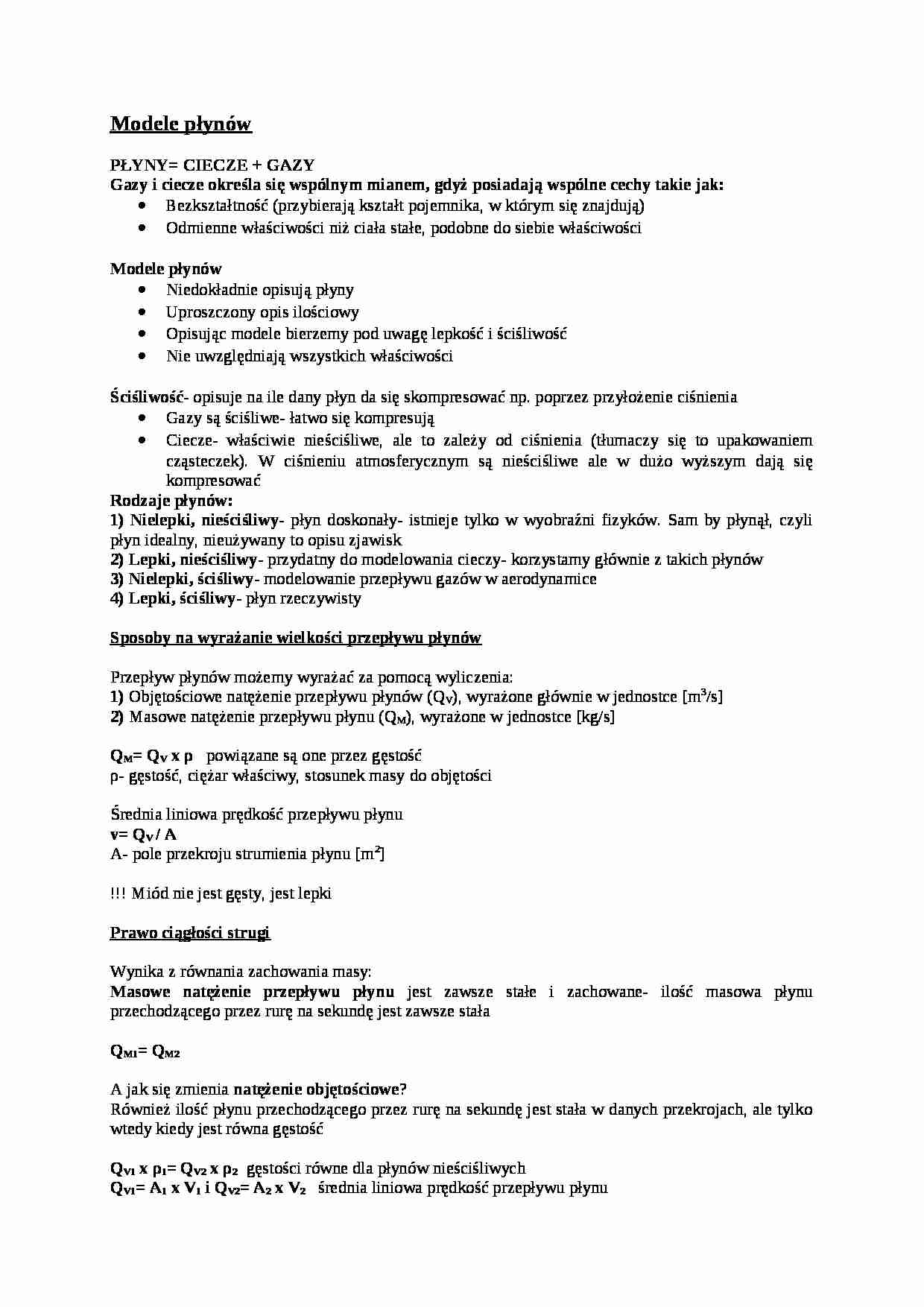 Modele płynów - omówienie - strona 1
