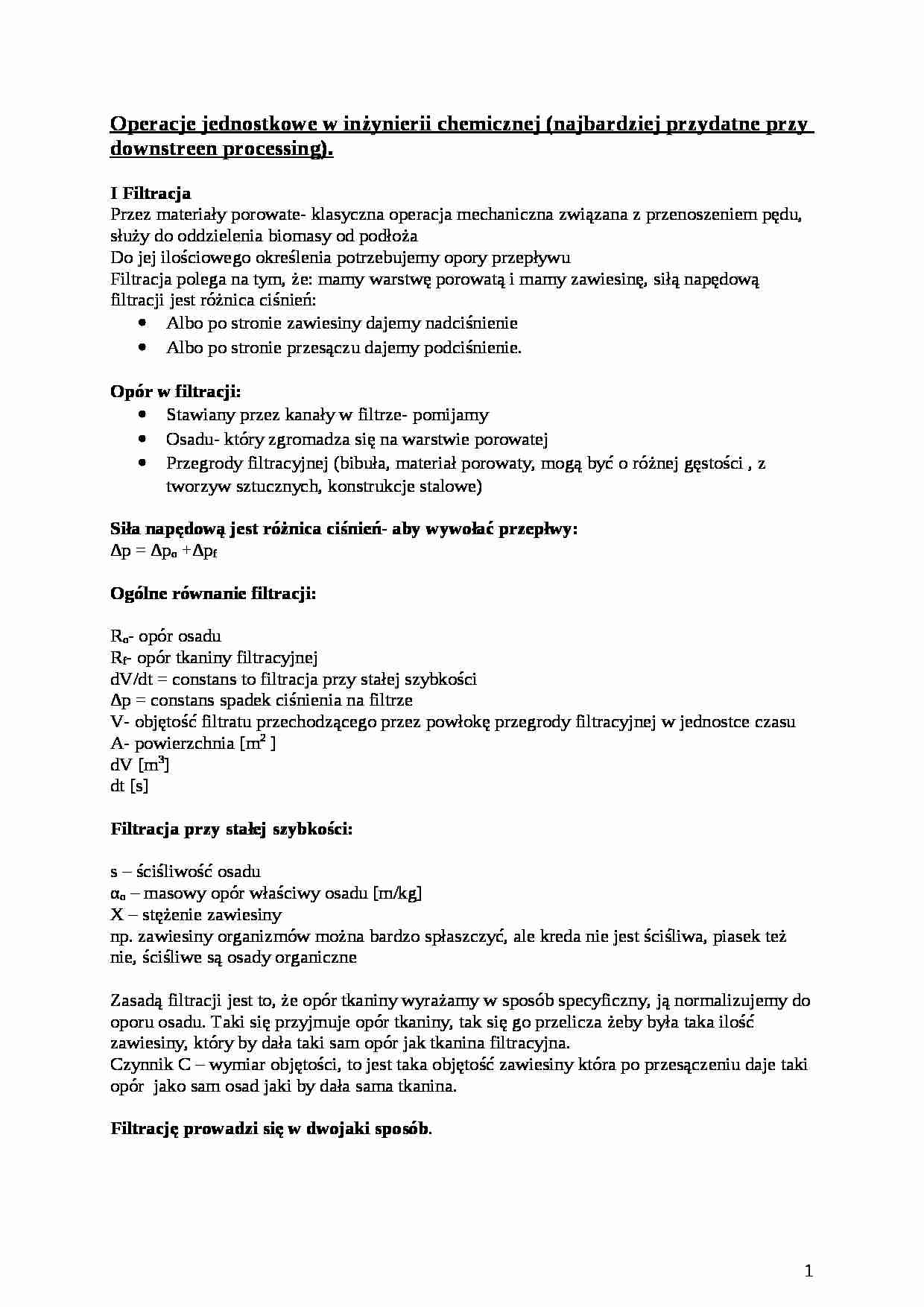 Operacje jednostkowe w inżynierii chemicznej - omówienie - strona 1
