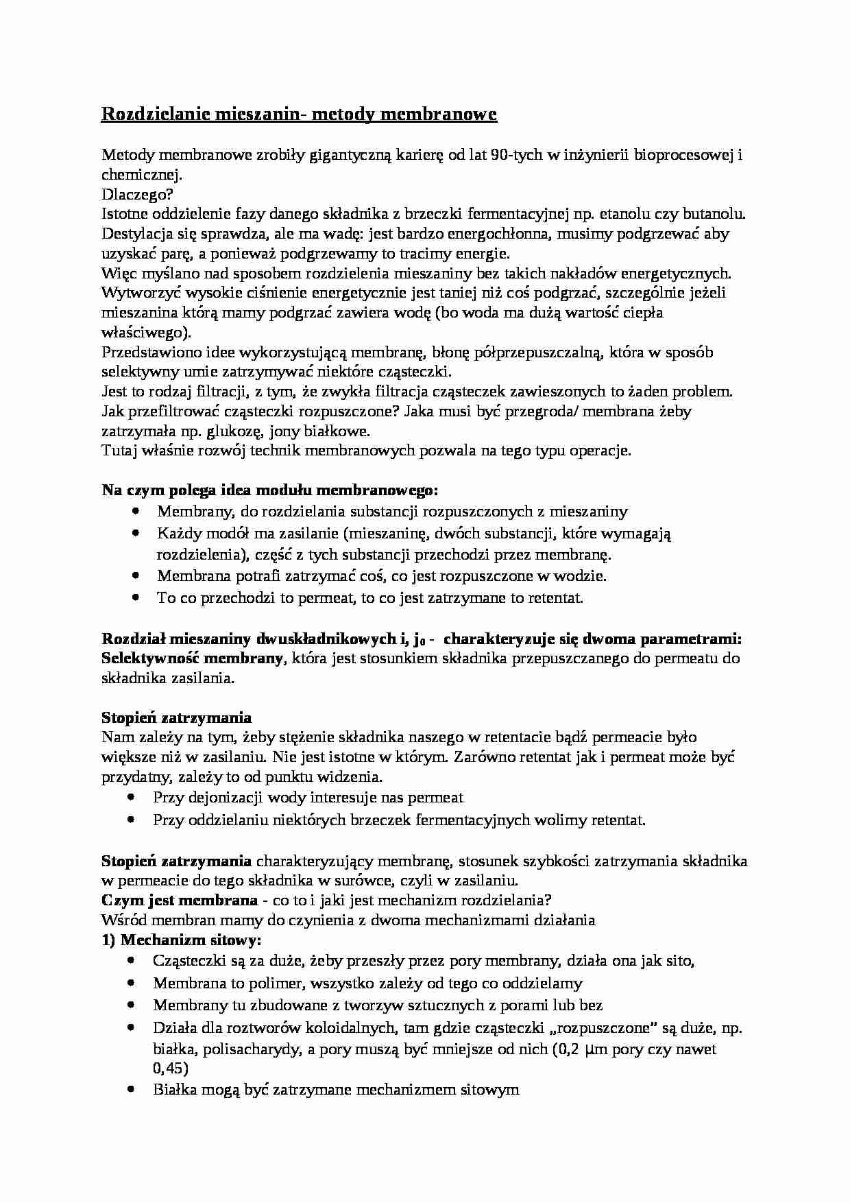  Rozdzielanie mieszanin- metody membranowe - omówienie - strona 1