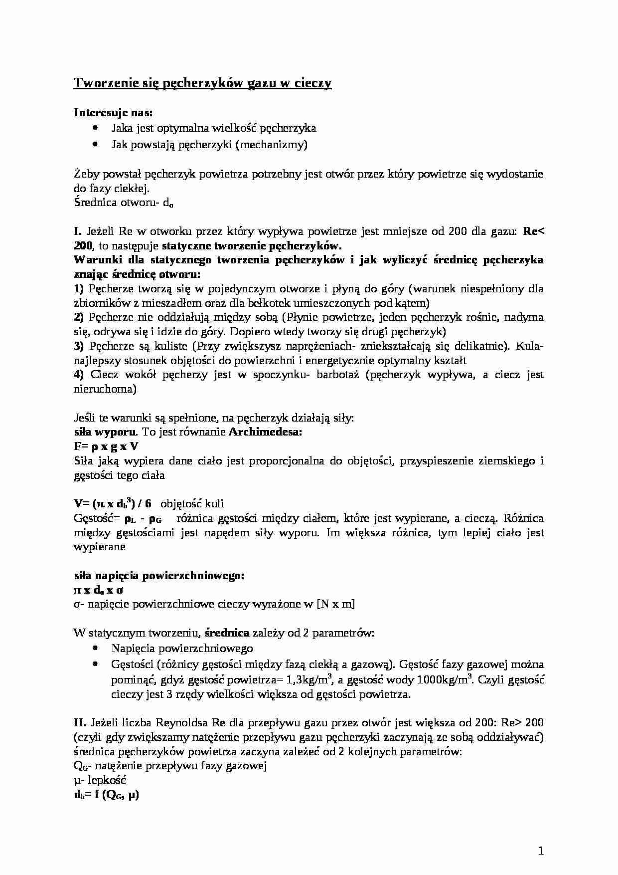 Tworzenie sił pęcherzyków gazu w cieczy - omówienie - strona 1