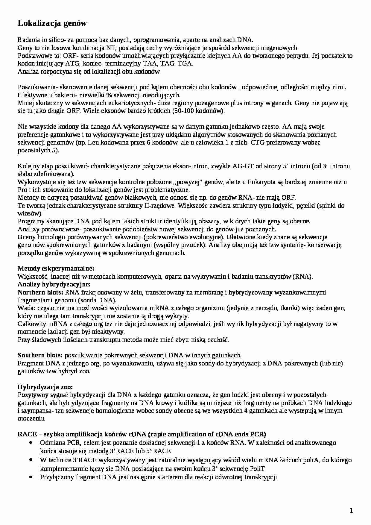 Lokalizacja genów - omówienie - strona 1
