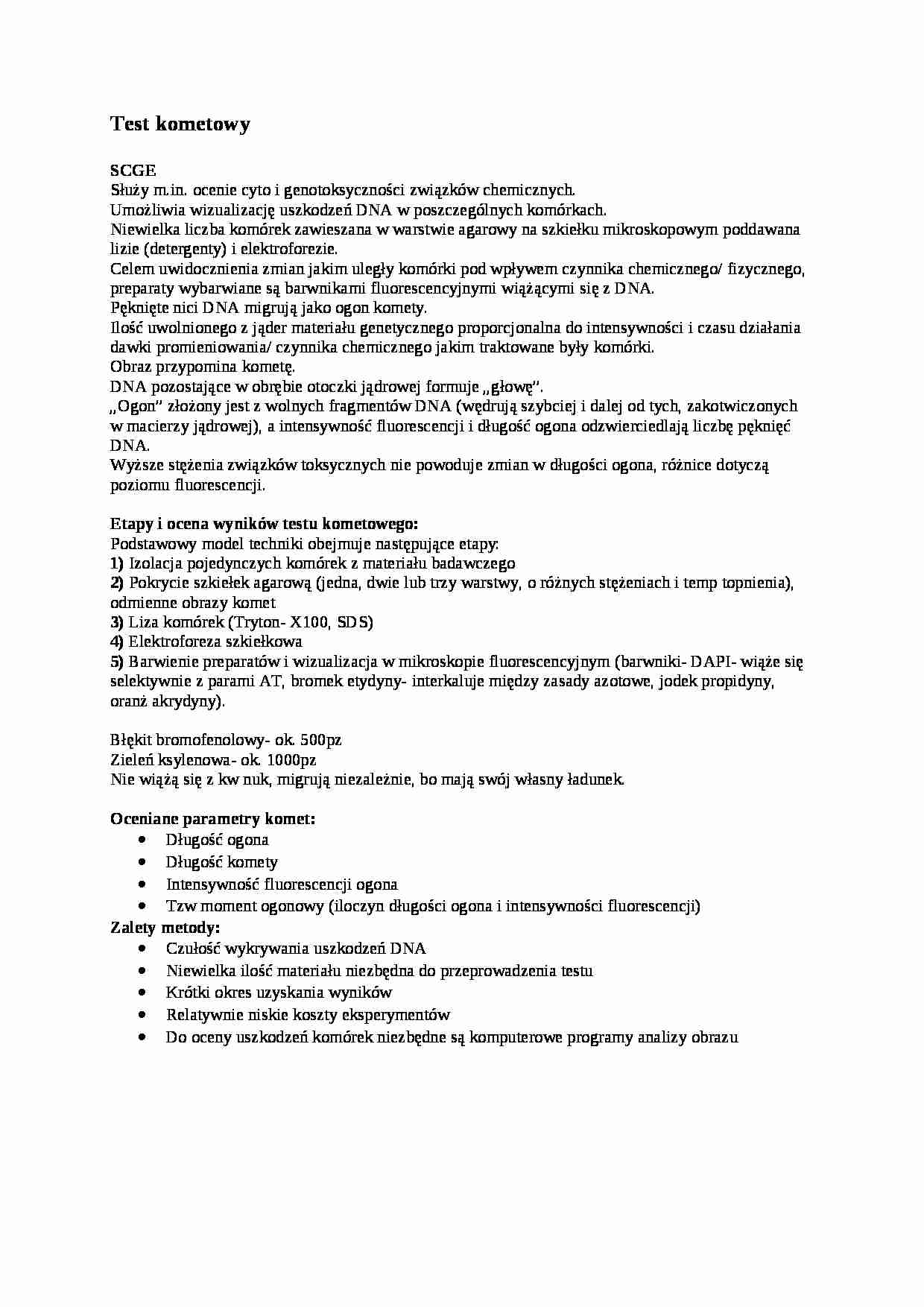 Inżynieria genetyczna, Test kometowy - strona 1