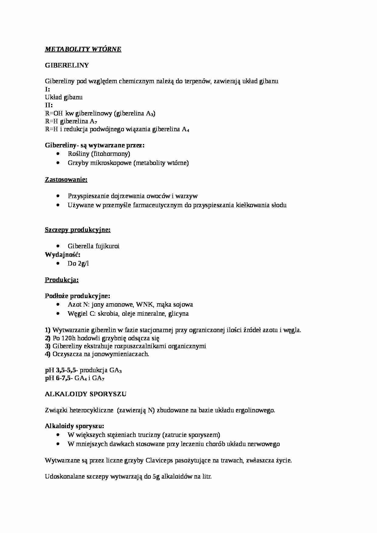 Metabolity wtórne - omówienie - Gibereliny - strona 1