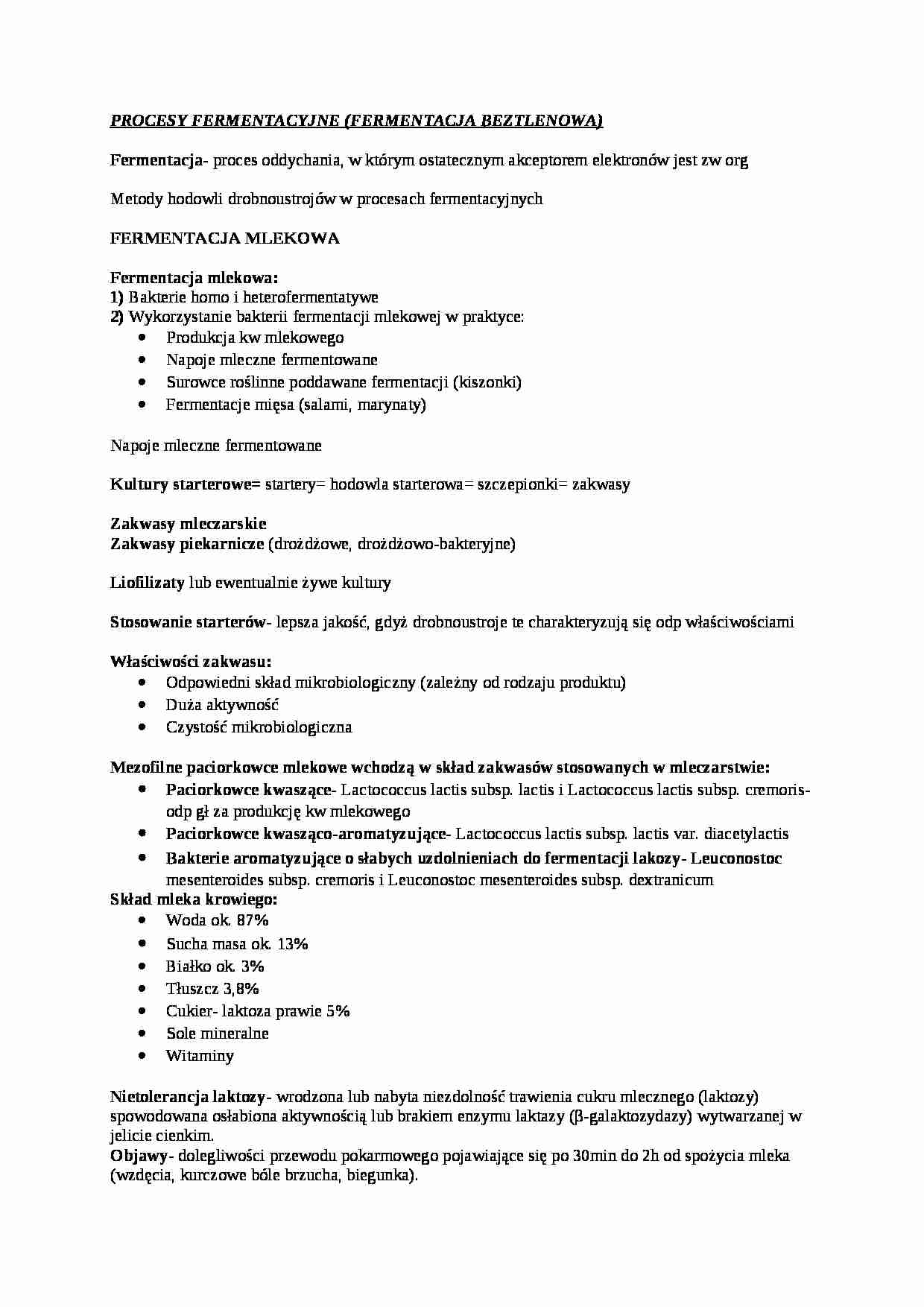 Procesy fermentacyjne - omówienie - strona 1