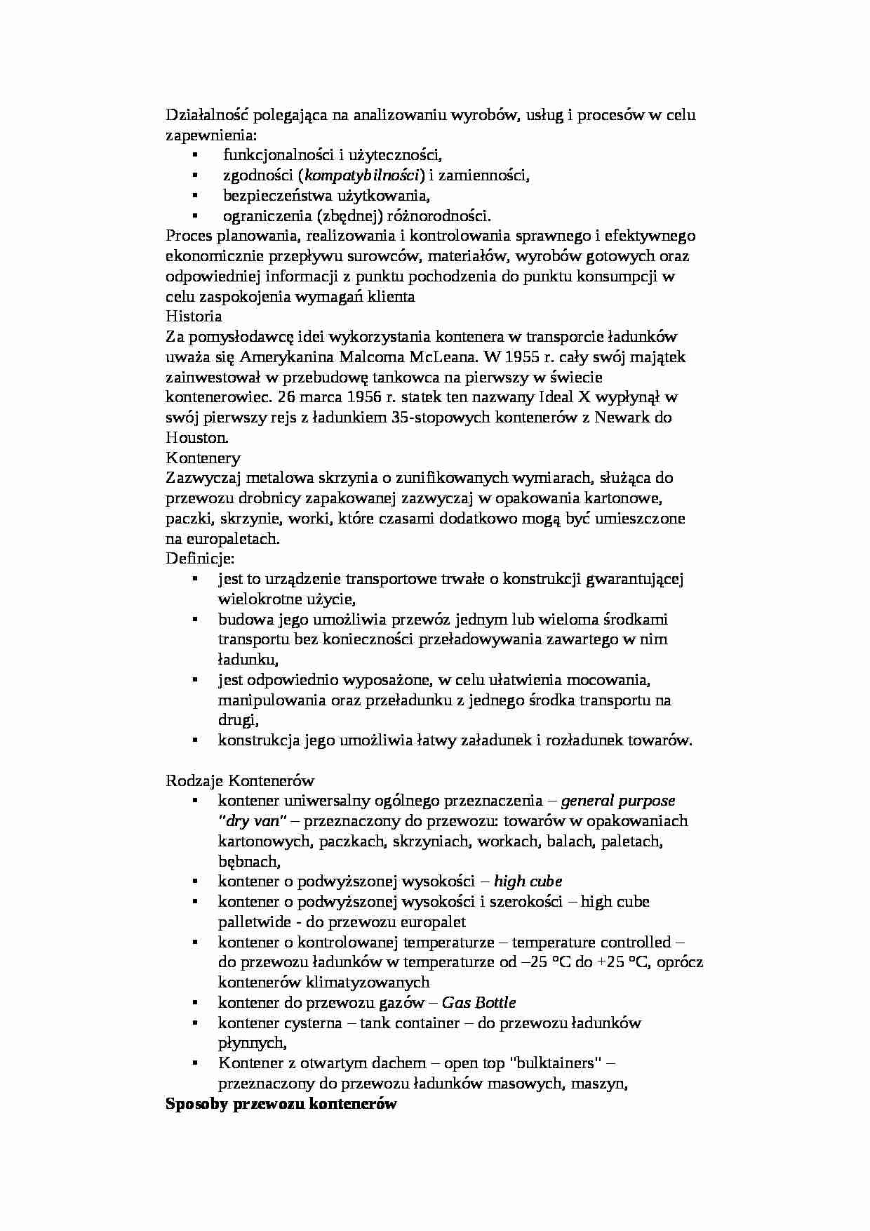 normalizacja w logistyce - omówienie - strona 1
