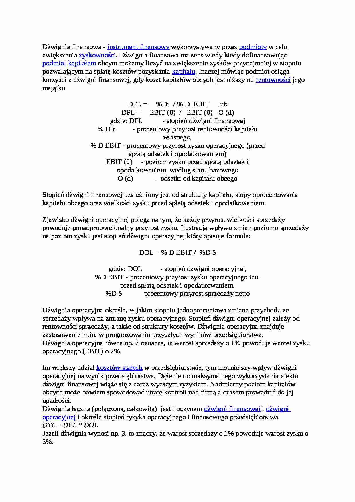  Dźwignia finansowa - omówienie - strona 1
