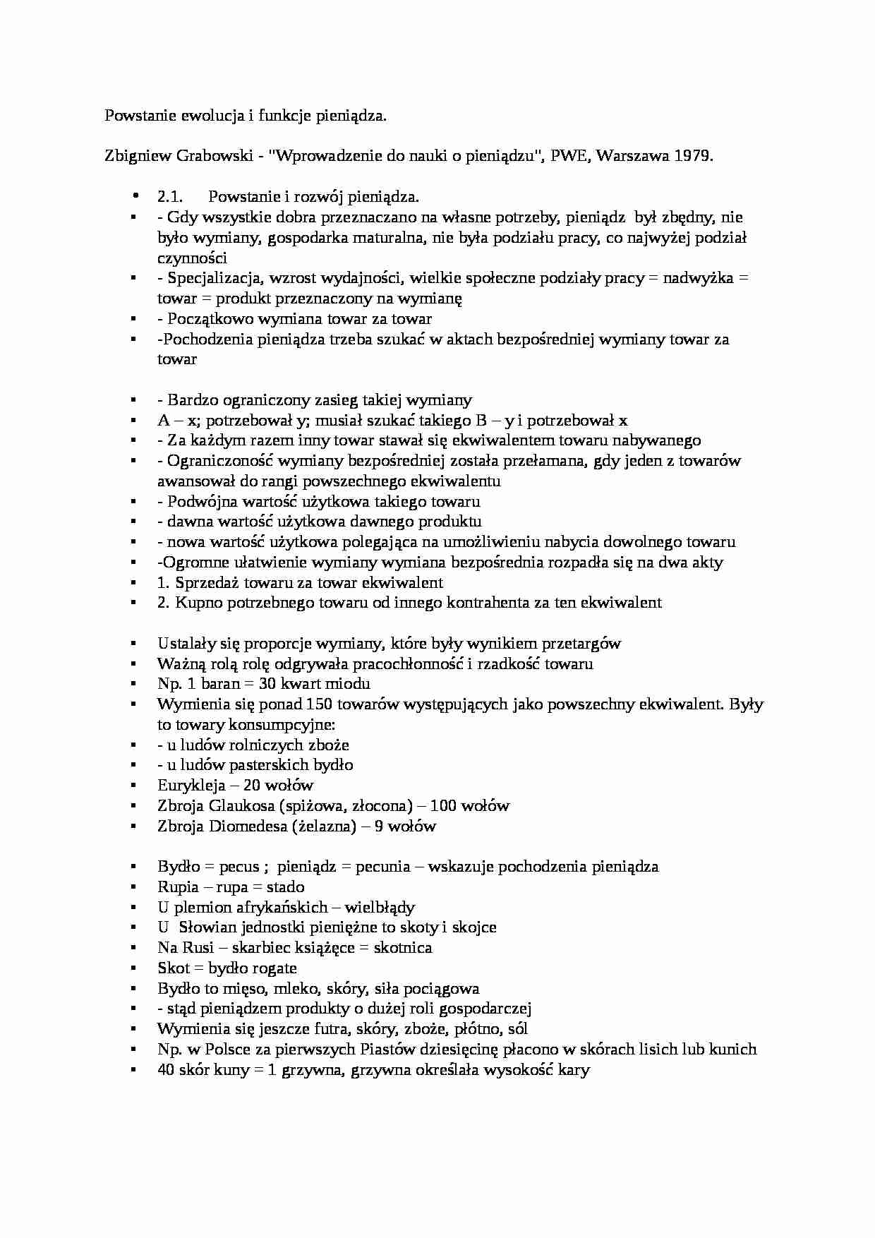  Powstanie ewolucja i funkcje pieniądza - omówienie - strona 1