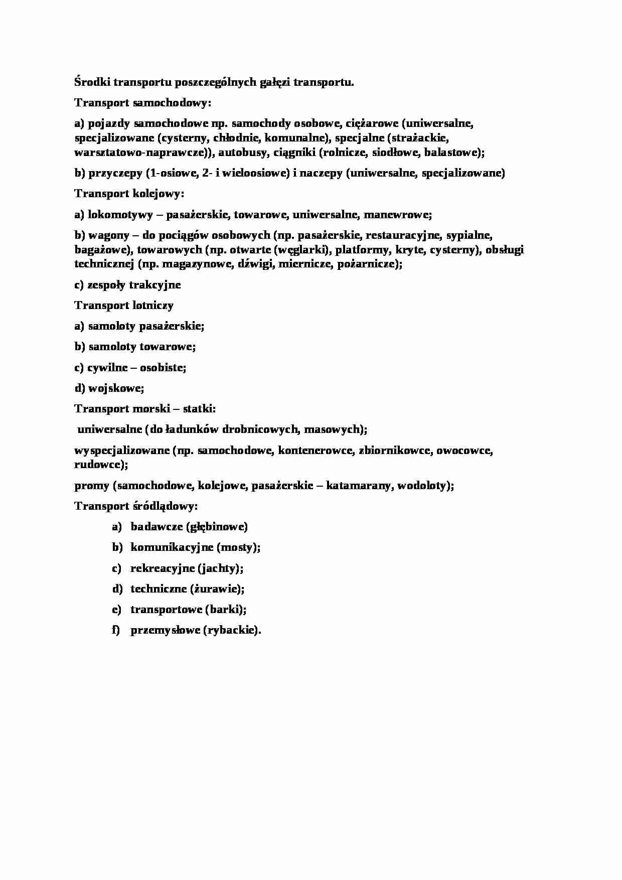 środki transportu poszczególnych gałęzi transportu - omówienie - strona 1