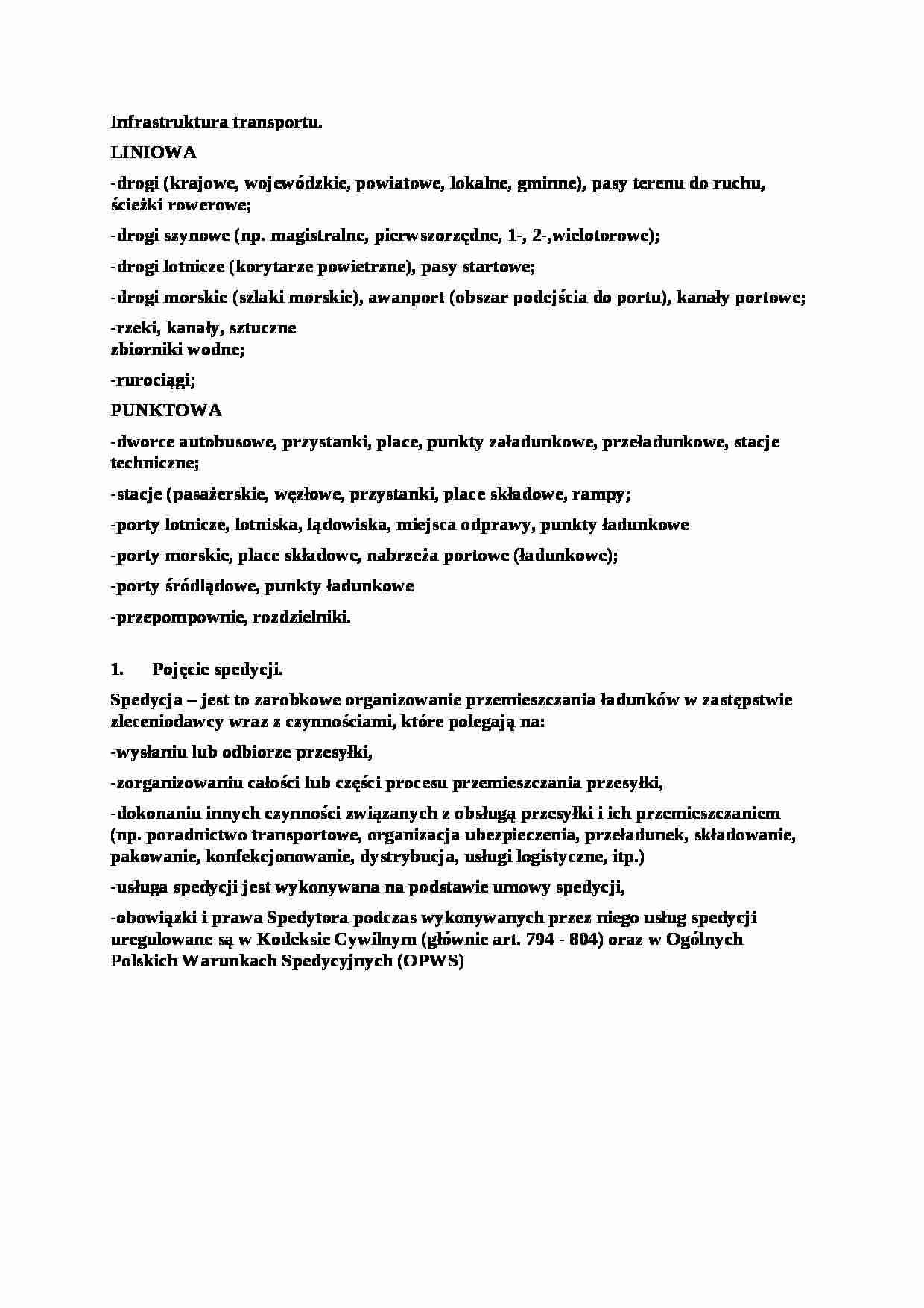  Infrastruktura transportu i pojęcie spedycji - omówienie - strona 1
