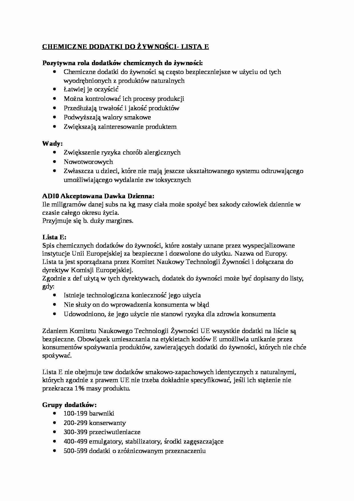 Chemiczne dodatki do żywności - lista E - omówienie - strona 1