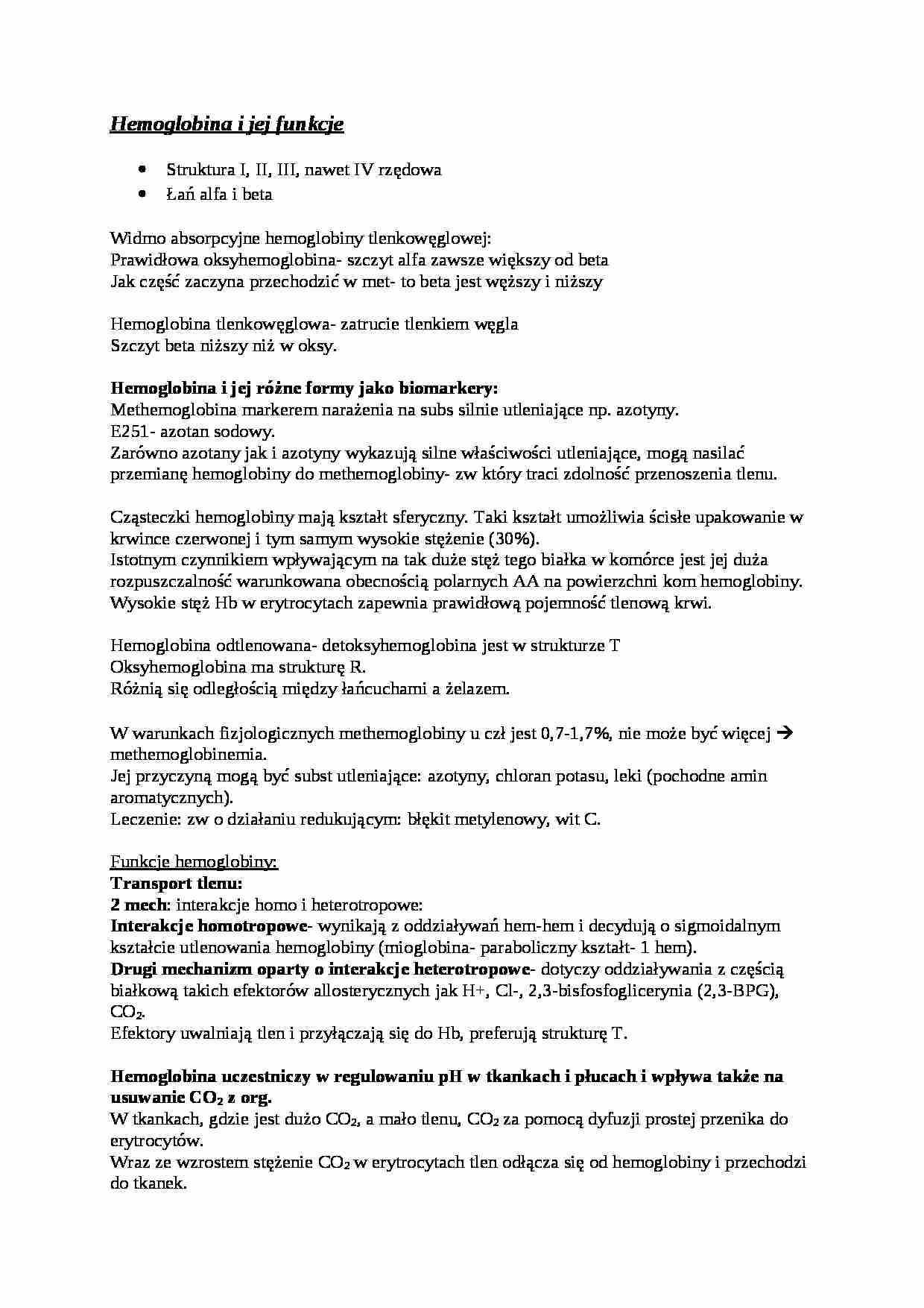 Hemoglobina i jej funkcje - omówienie - strona 1