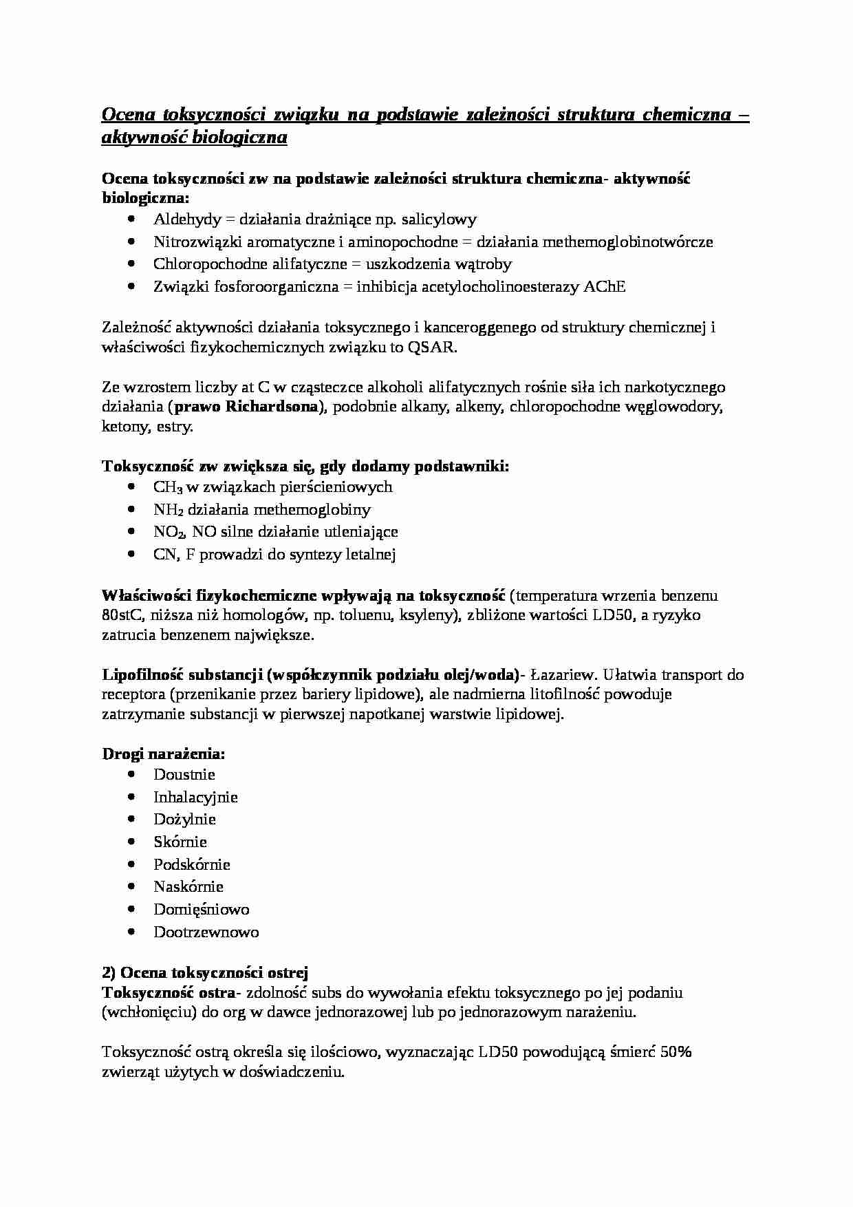 Ocena toksyczności związku na podstawie zależności - omówienie - strona 1