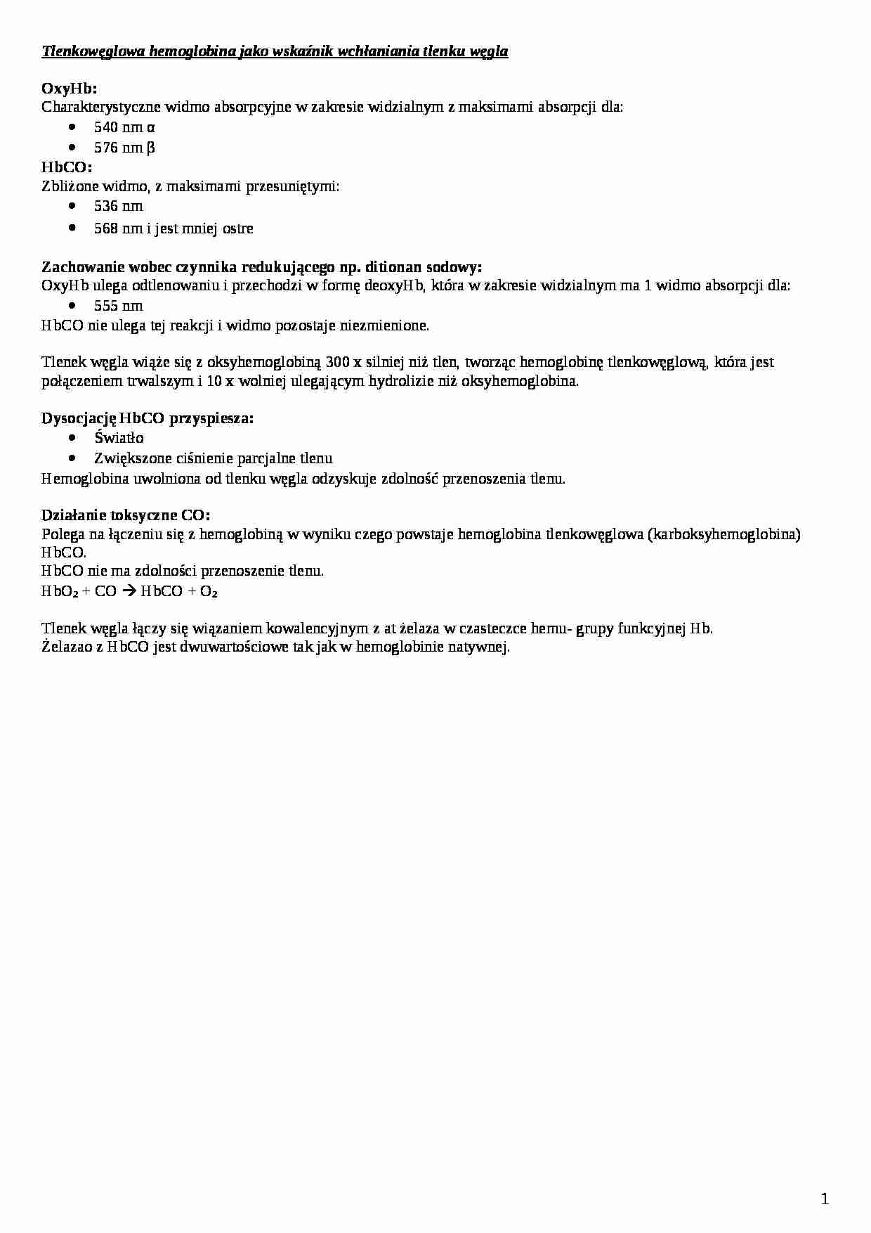 Tlenkowęglowa hemoglobina jako wskaźnik wchłaniania tlenku węgla - omówienie - strona 1