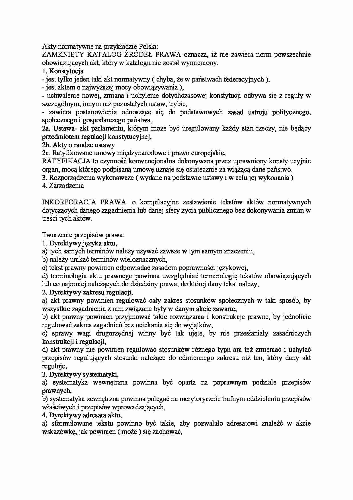 Akty normatywne na przykładzie Polski - omówienie - strona 1