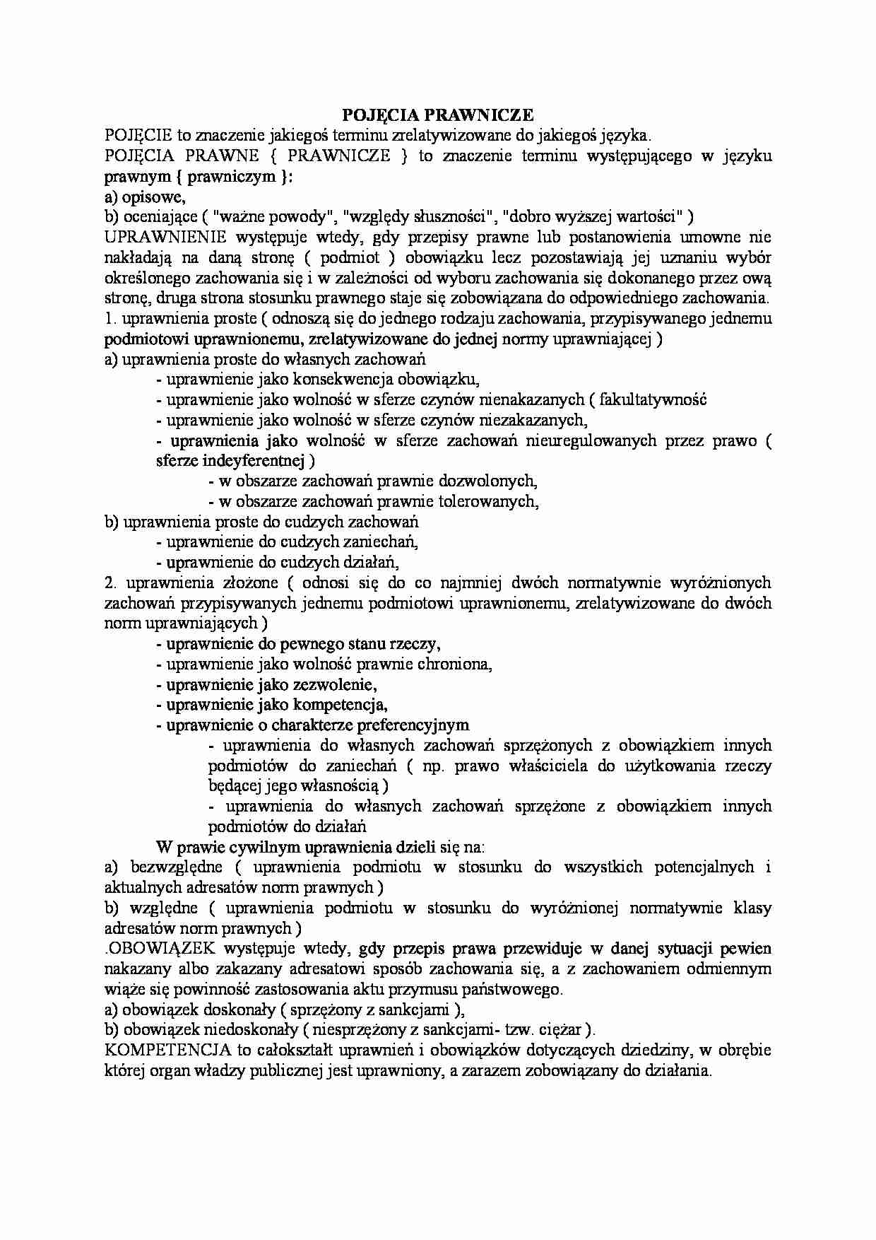 Pojęcia prawnicze  - omówienie - strona 1