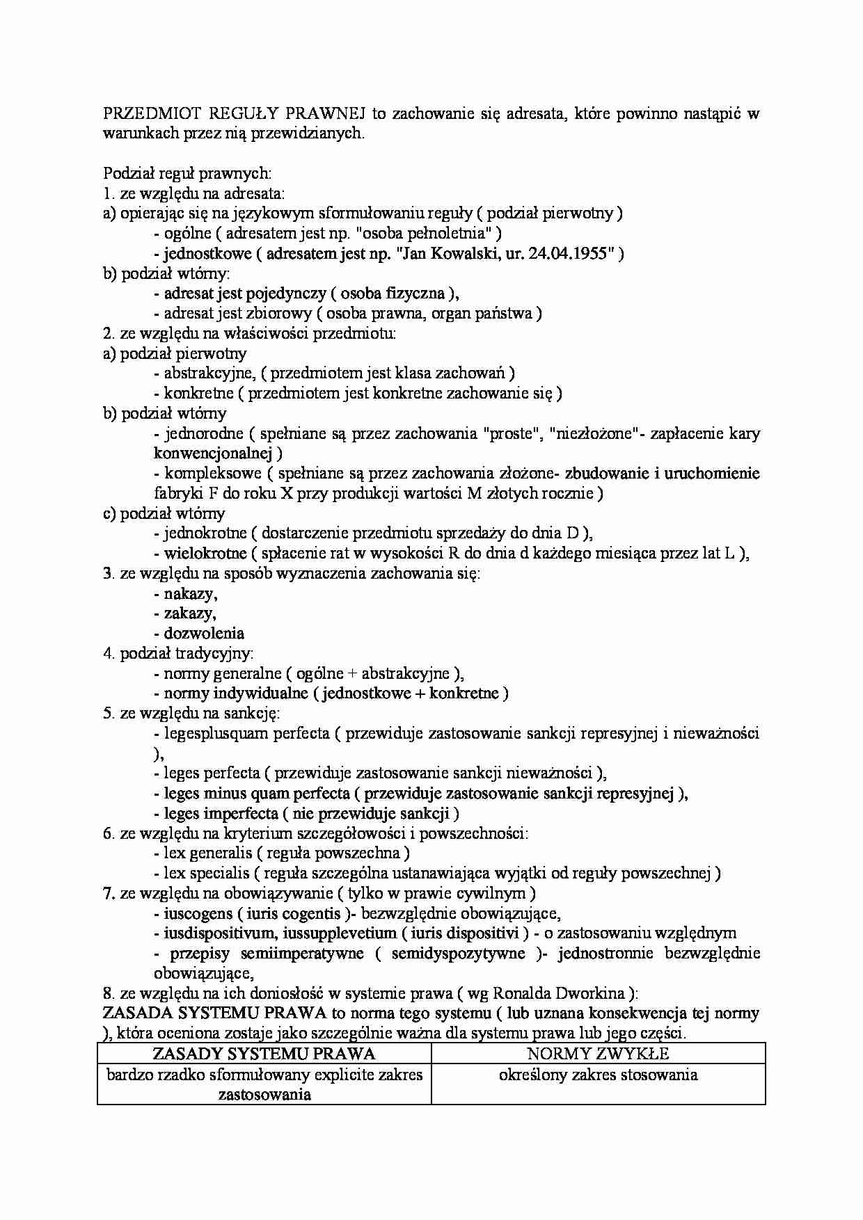 Przedmiot reguły prawnej - omówienie - strona 1