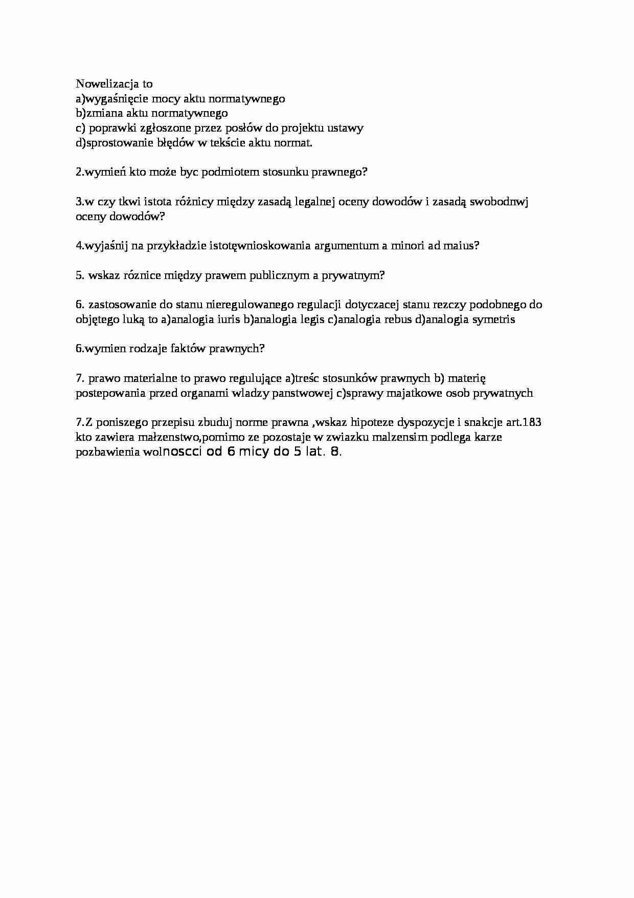 Wstęp do prawoznawstwa - przykładowe pytania - strona 1