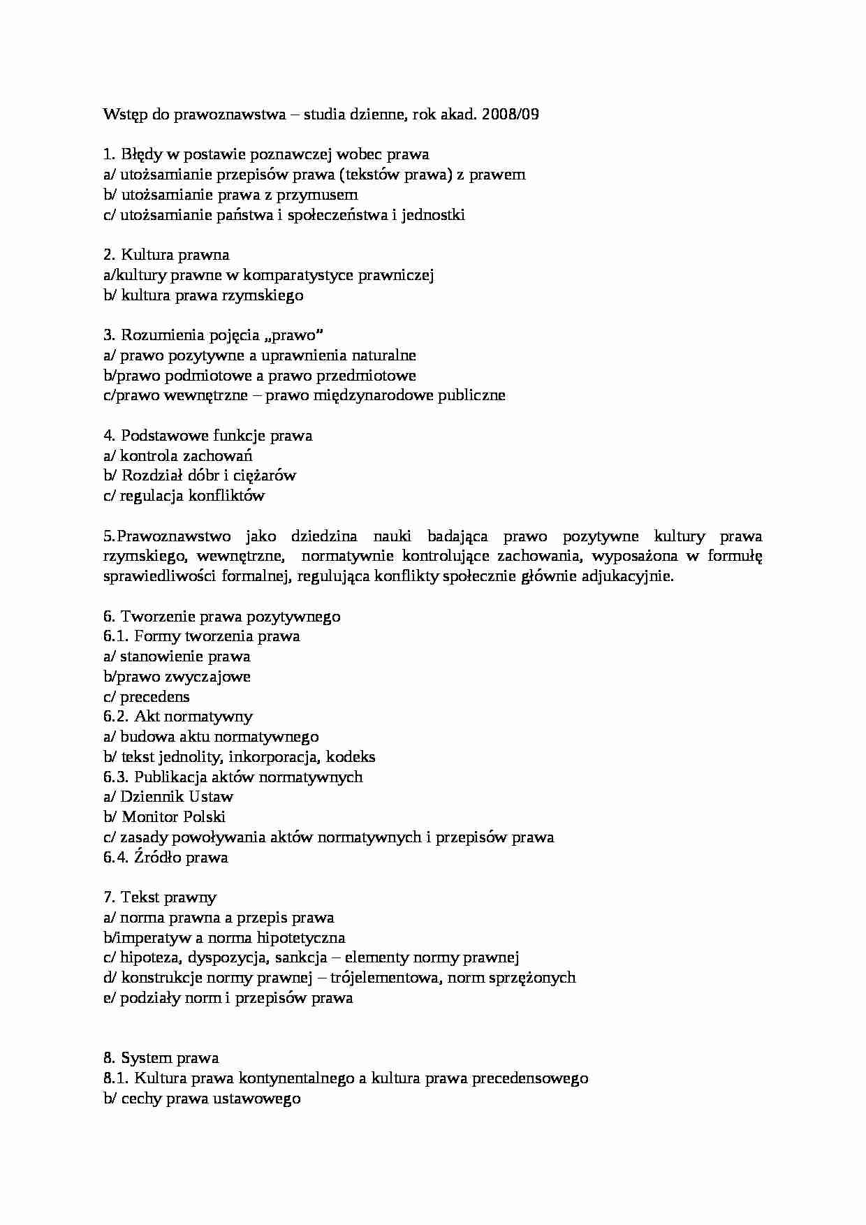 Wstęp do prawoznawstwa - zagadnienia - strona 1