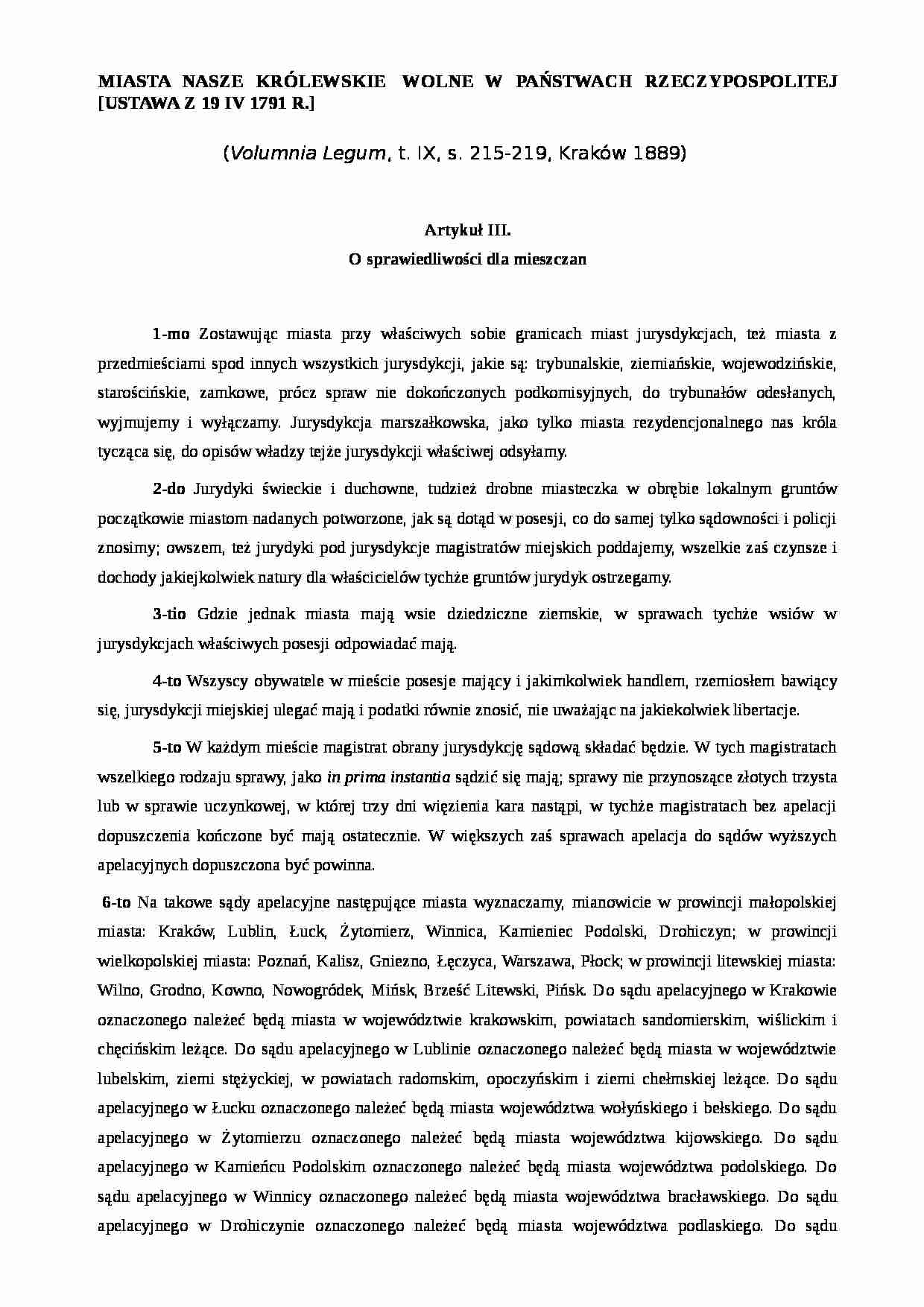 Artykuł o sprawiedliwości dla mieszczan - strona 1