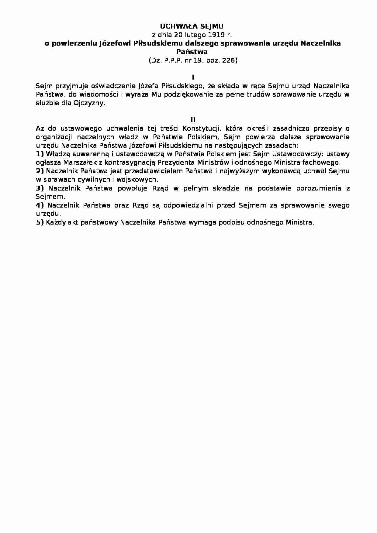 Mała Konstytucja z 20.02.1919 - strona 1