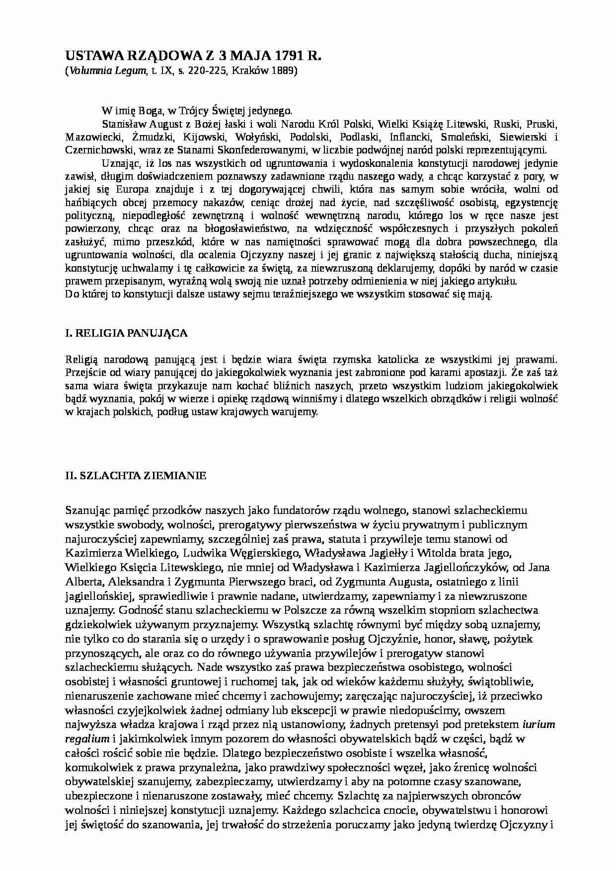 Ustawa rządowa 3.05. 1791 - strona 1