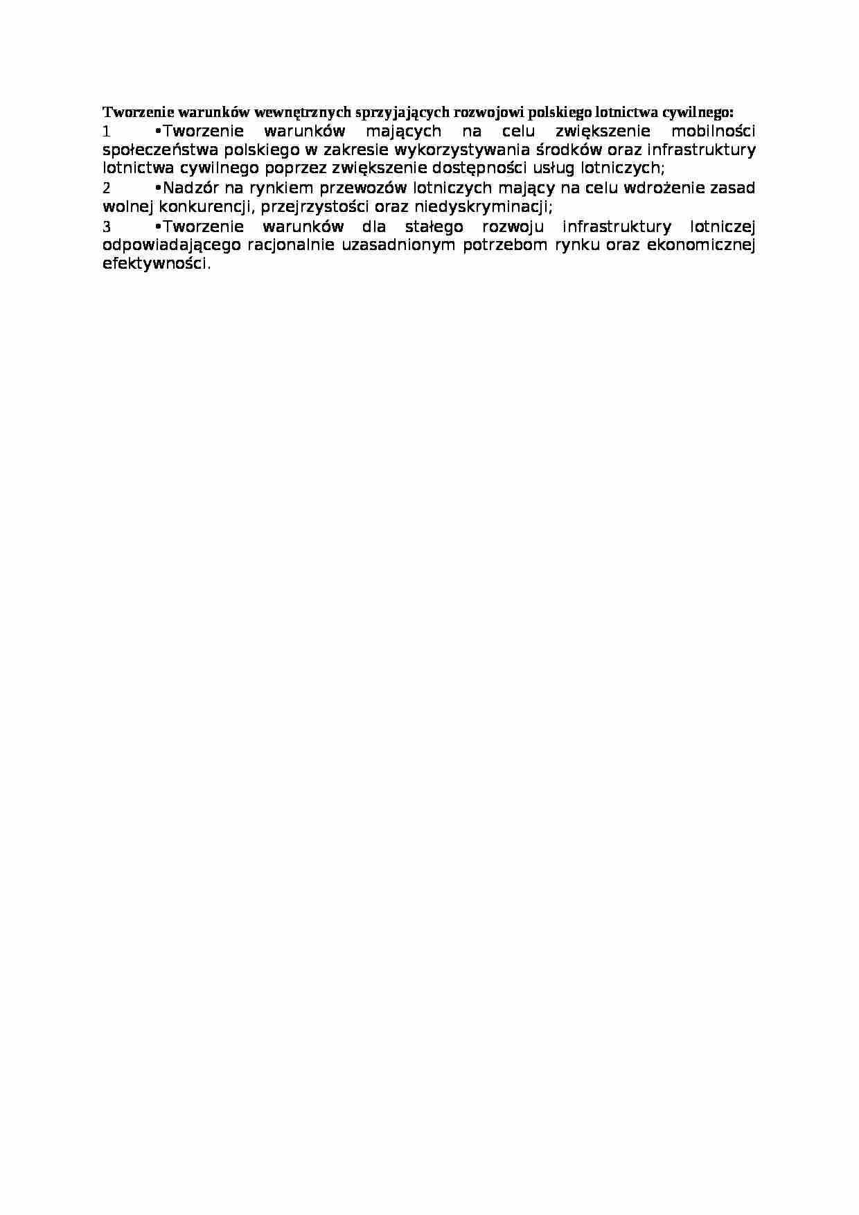 Tworzenie warunków wewnętrznych sprzyjających rozwojowi polskiego lotnictwa cywilnego - strona 1