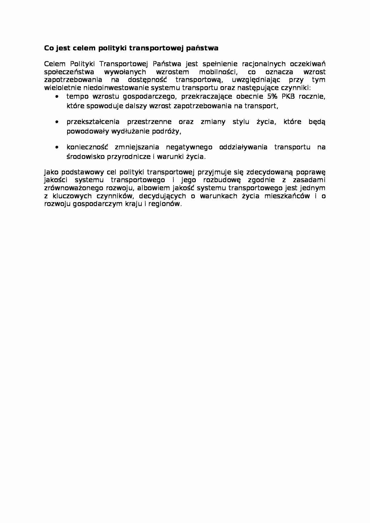 Co jest celem polityki transportowej państwa - strona 1