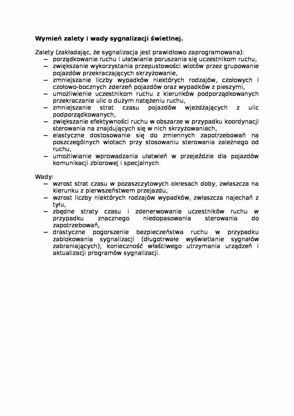 Wymień zalety i wady sygnalizacji świetlnej - strona 1