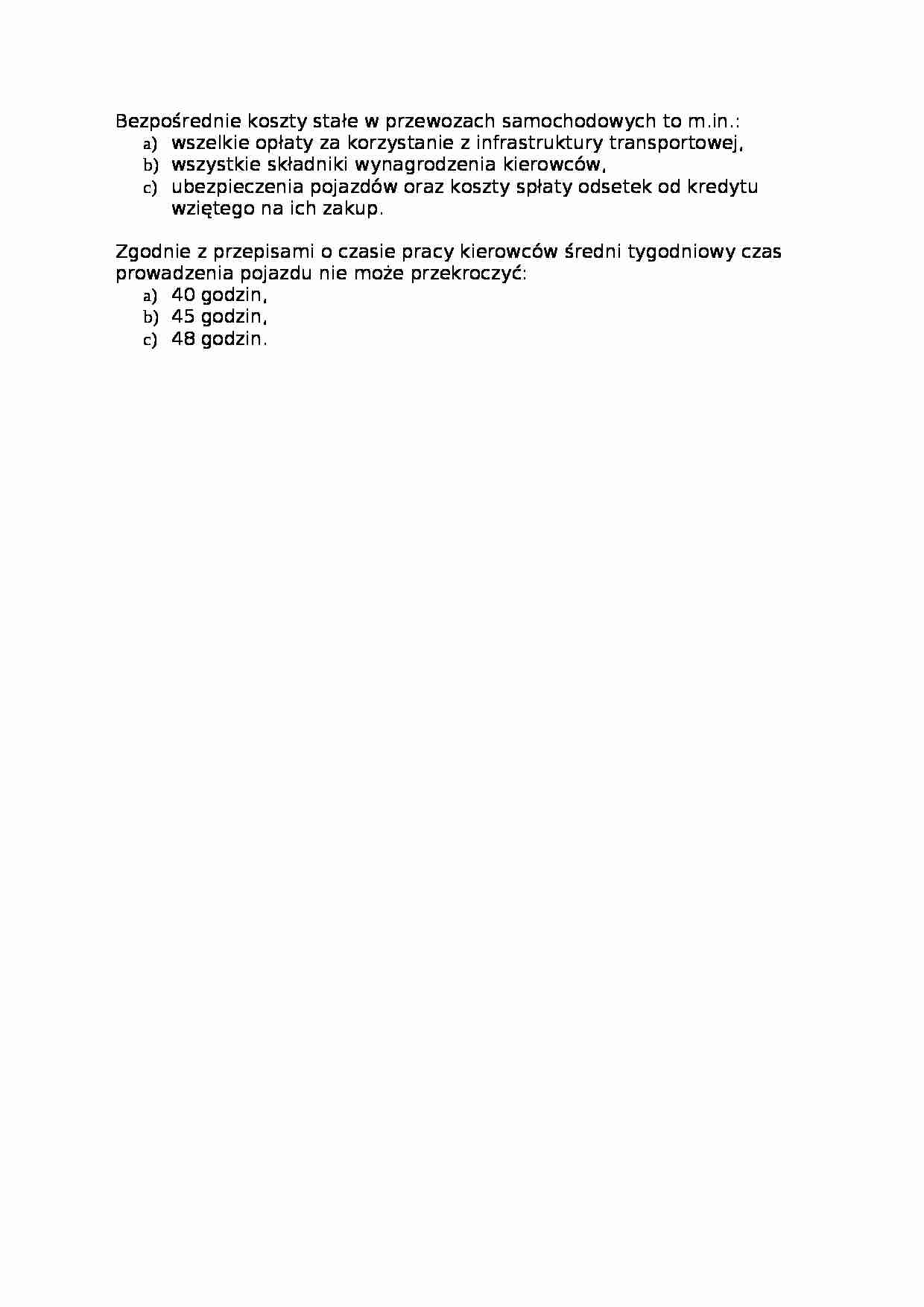 Technologia i organizacja przewozów samochodowych - test 26 - strona 1