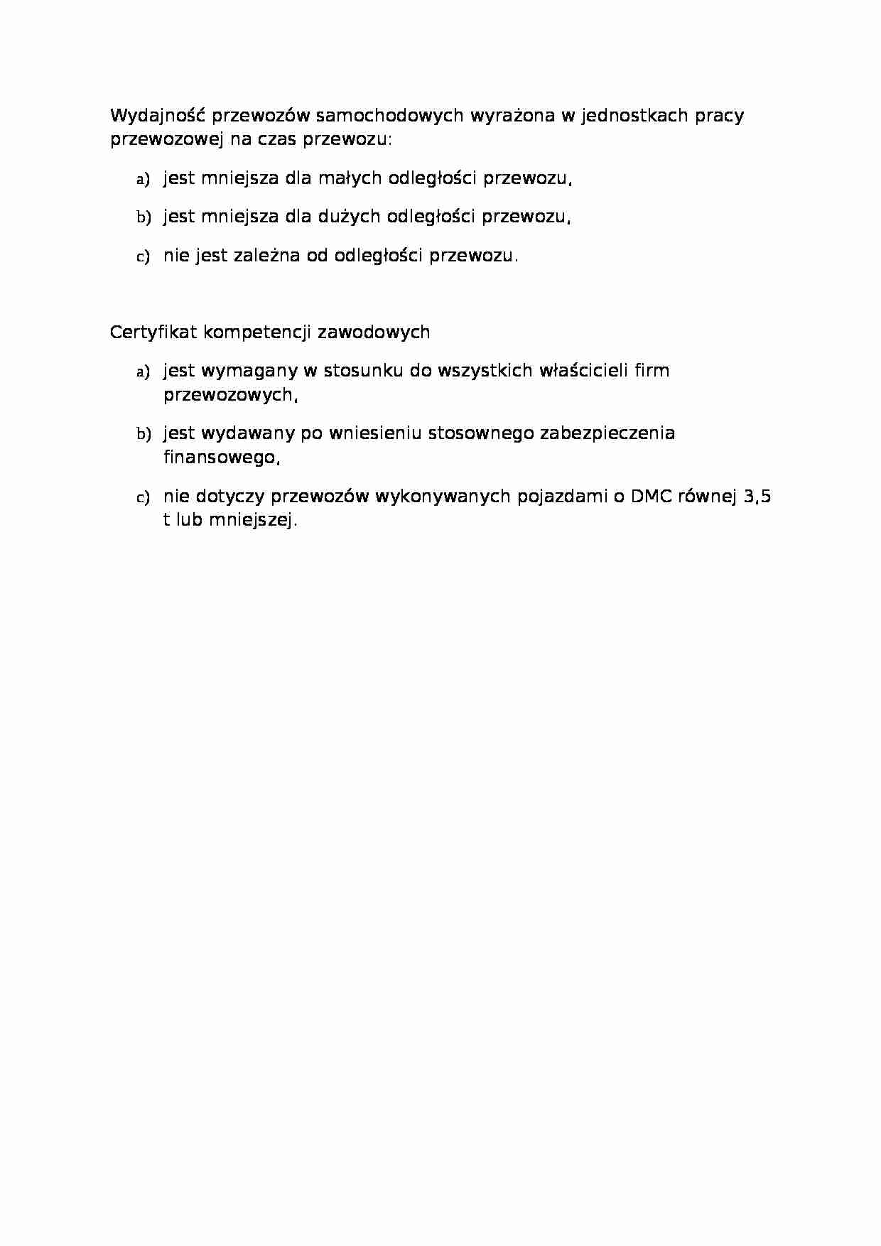 Technologia i organizacja przewozów samochodowych - test 28 - strona 1