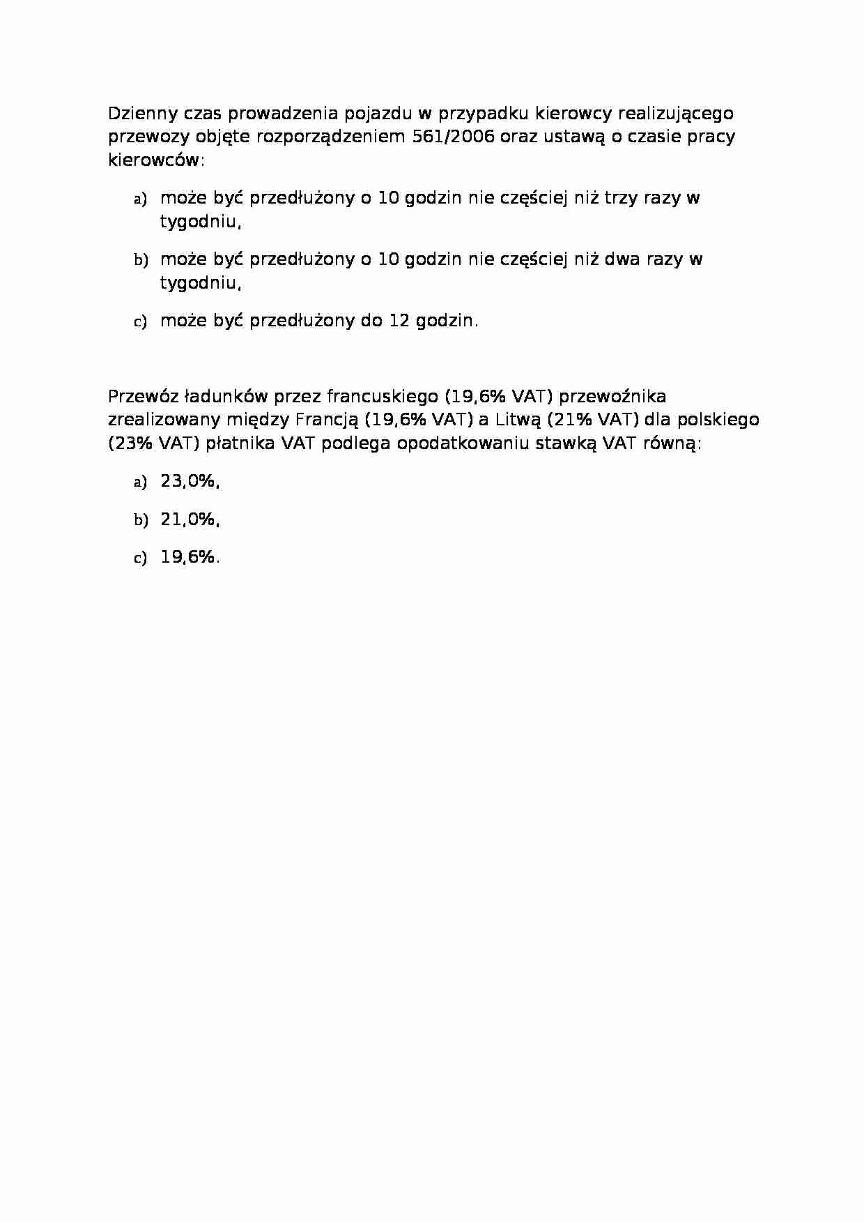 Technologia i organizacja przewozów samochodowych - test 33 - strona 1