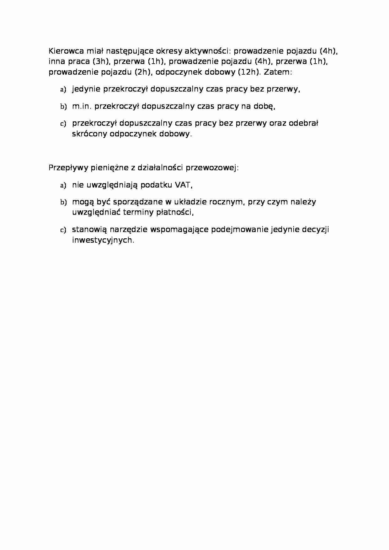 Technologia i organizacja przewozów samochodowych - test 34 - strona 1