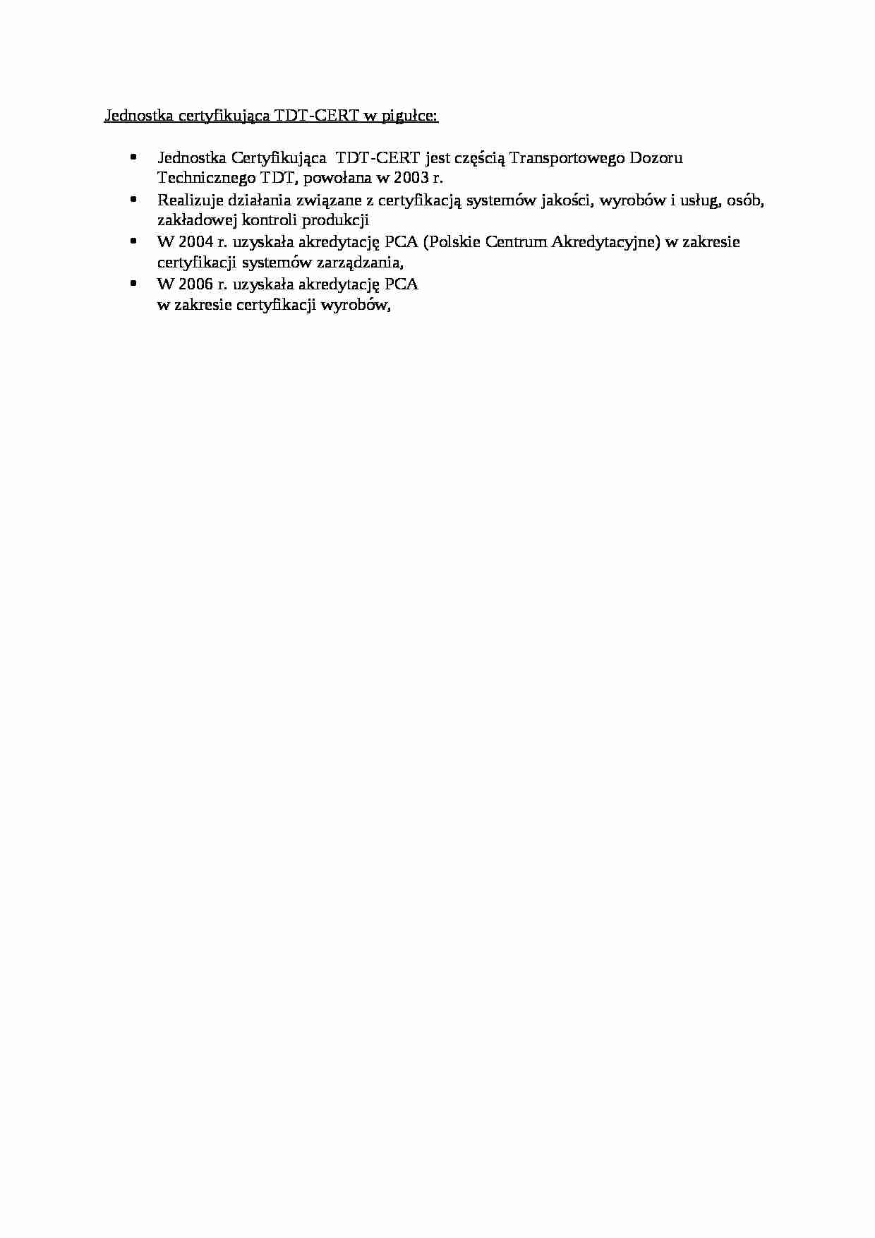 Jednostka certyfikująca TDT-CERT - strona 1
