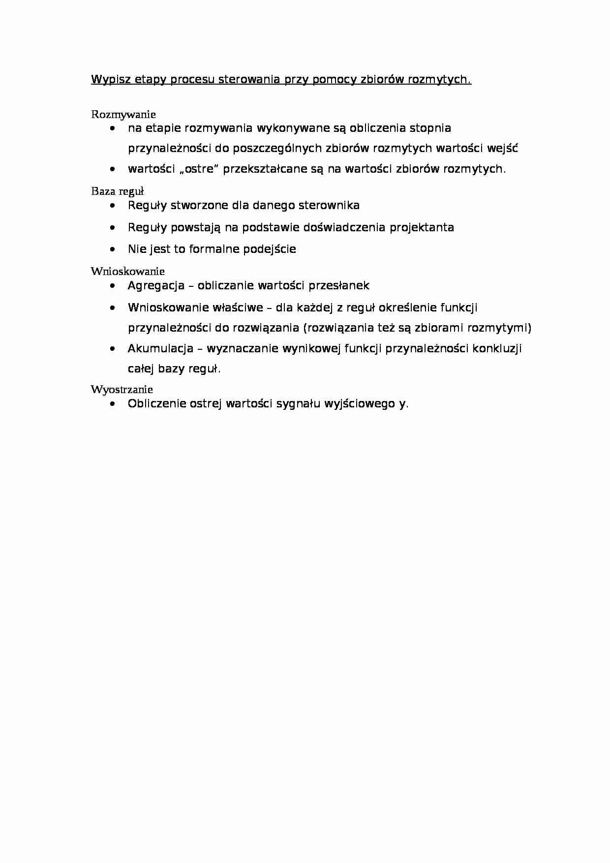 Etapy procesu sterowania przy pomocy zbiorów rozmytych - strona 1