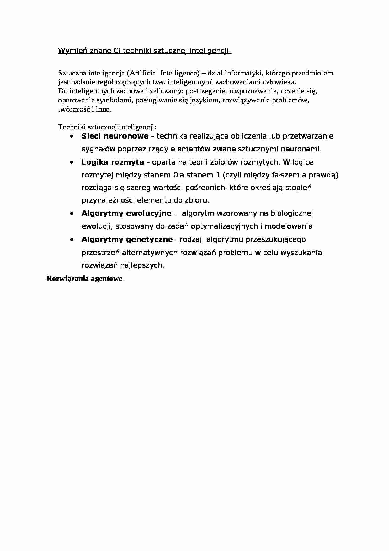 Techniki sztucznej inteligencji - strona 1