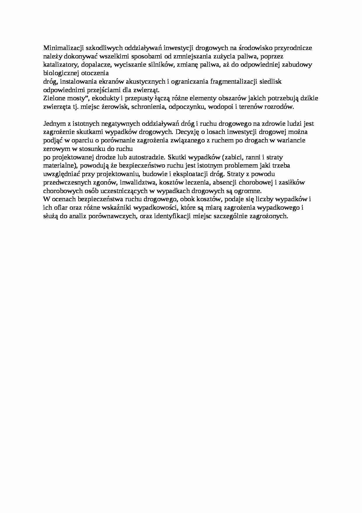 Minimalizacji szkodliwych oddziaływań inwestycji drogowych - strona 1