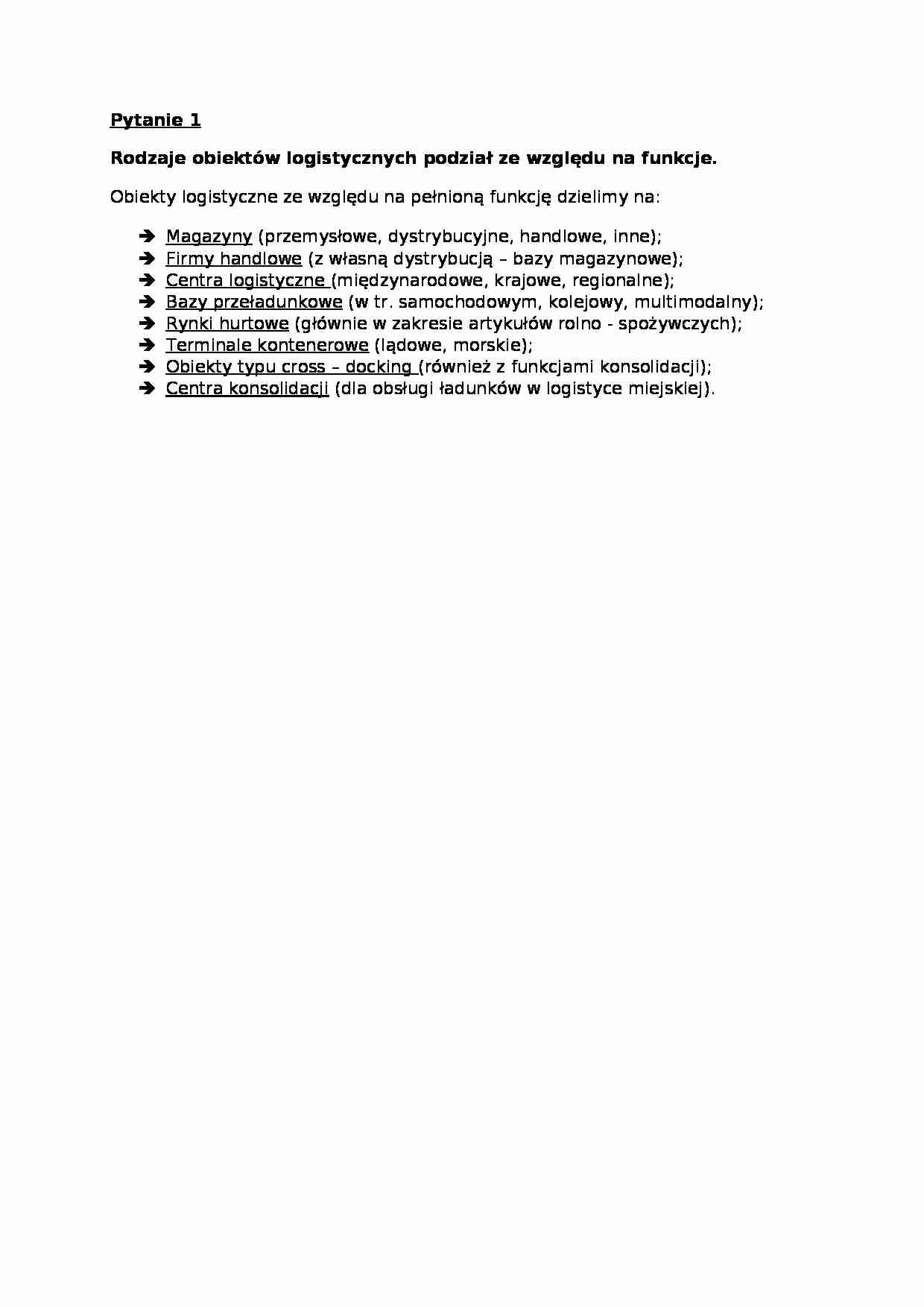 Kształtowanie systemów logistycznych - pyt. 1 - strona 1