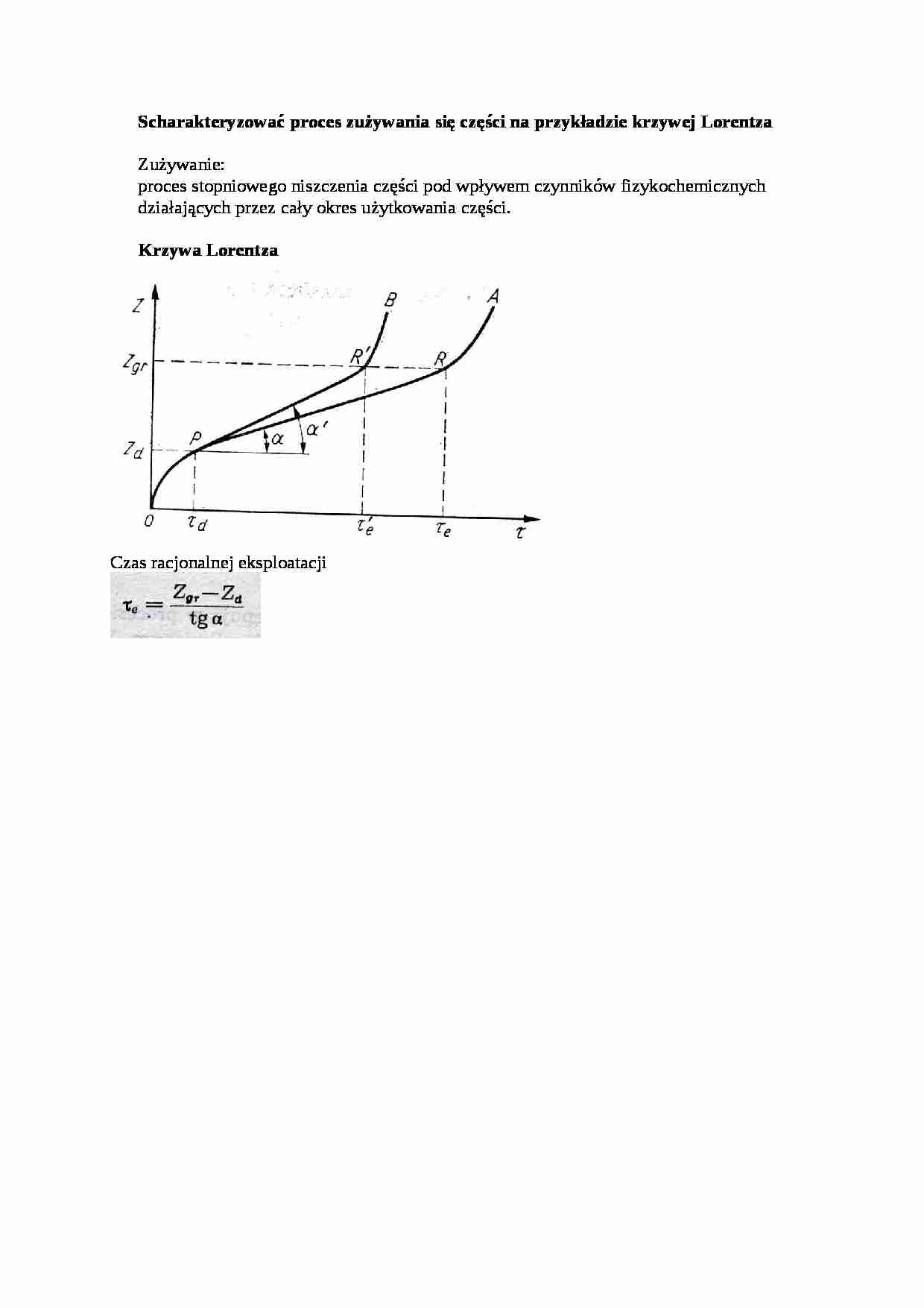 Scharakteryzować proces zużywania się części na przykładzie krzywej Lorentza - strona 1