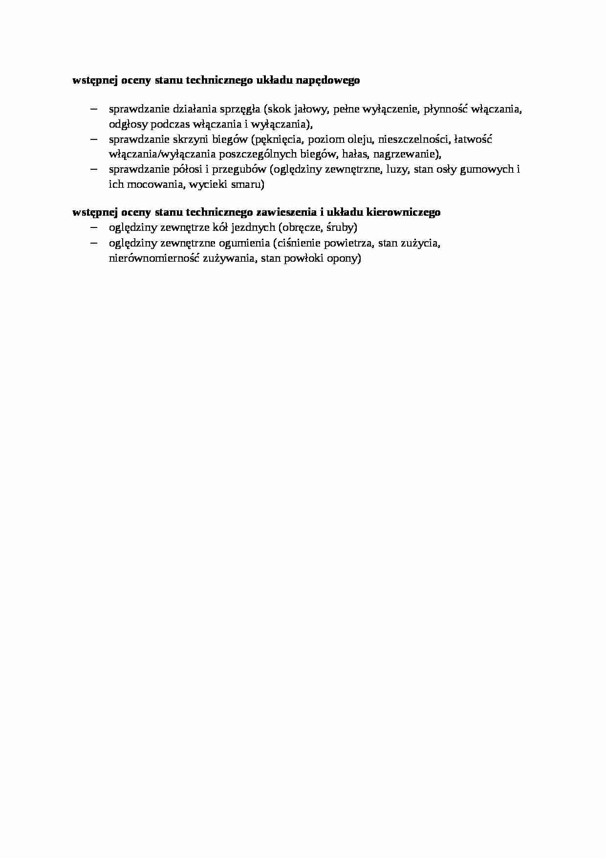 Wstępnej oceny stanu technicznego układu napędowego - strona 1