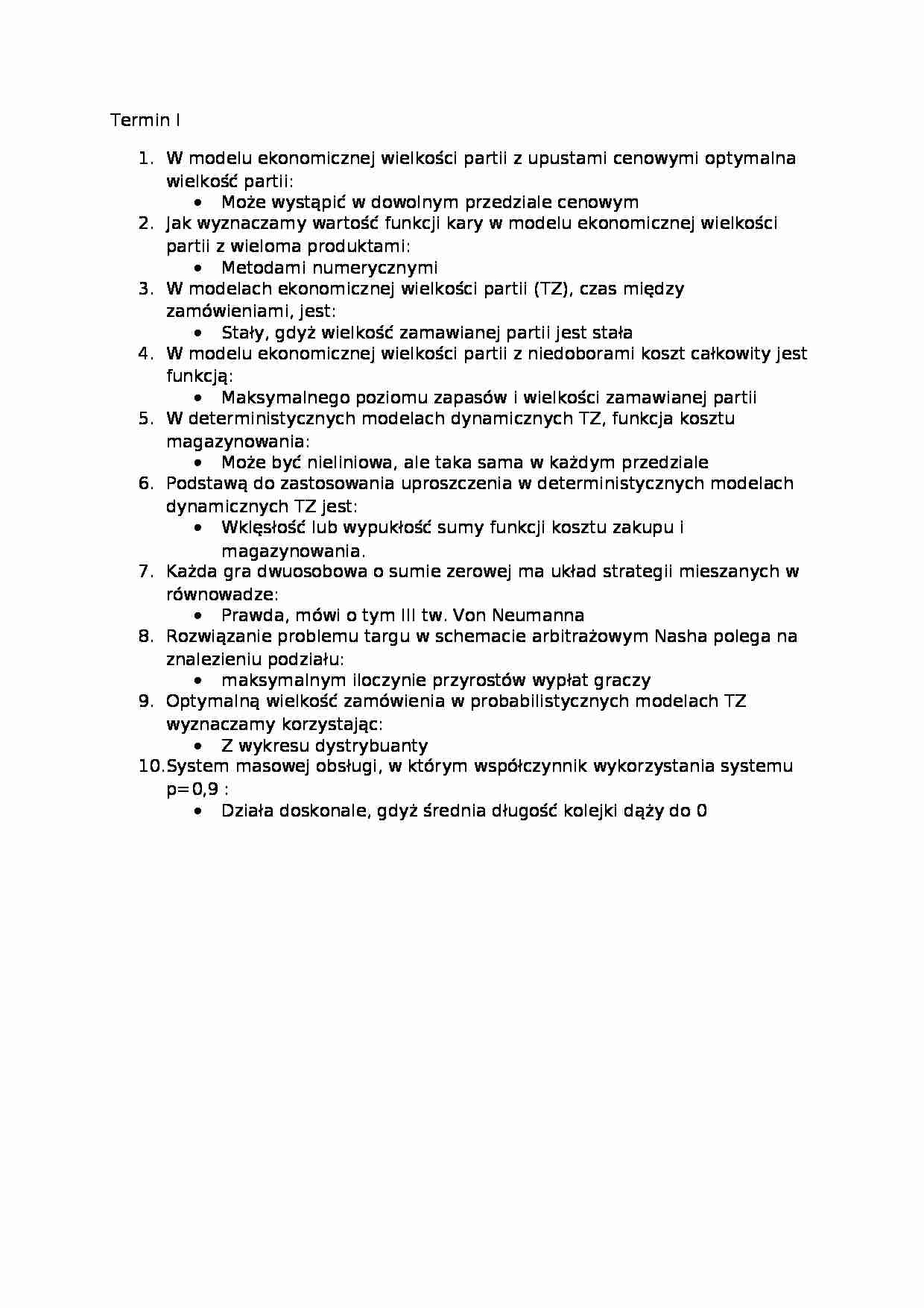 Metody matematyczne w transporcie - pytania 1 - strona 1