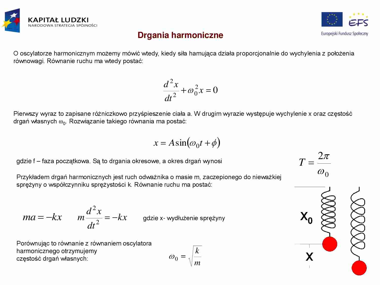 Drgania harmoniczne-opracowanie - Ruch harmoniczny - strona 1