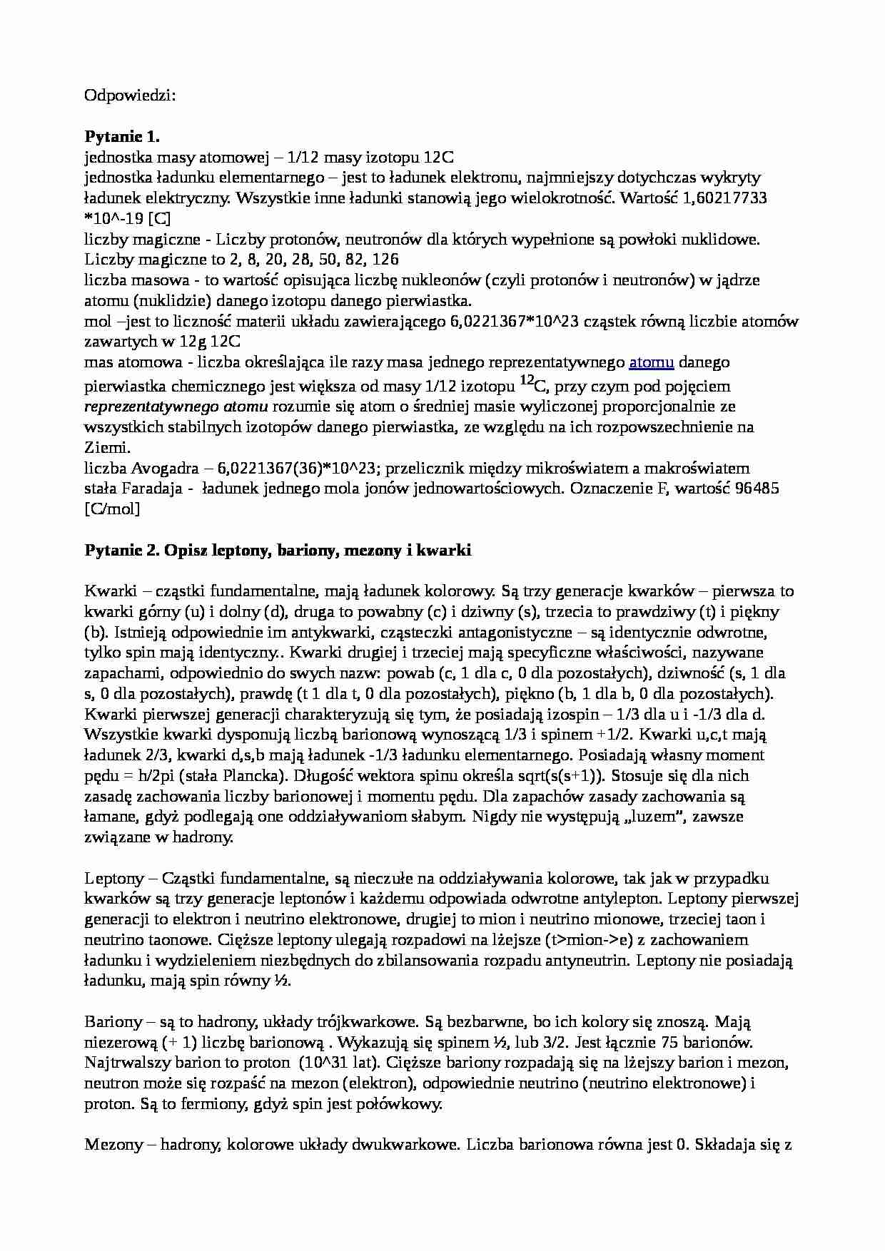 Chemia odpowiedzi 1 - strona 1