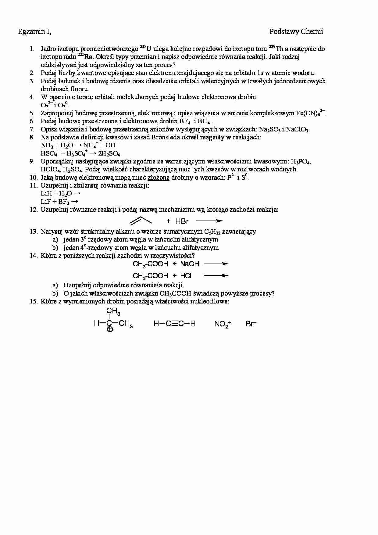 Chemia ogólna i nieorganiczna-egzamin 1 - strona 1