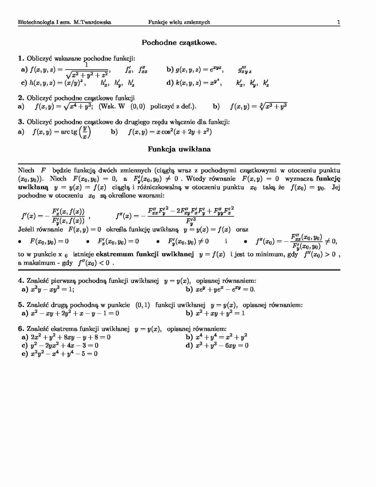 Pochodne cząstkowe-opracowanie - Ekstremum - strona 1