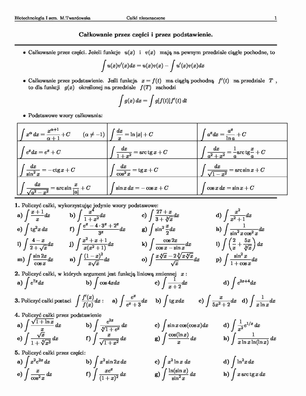 Całkowanie przez części i przez podstawienie-opracowanie - strona 1