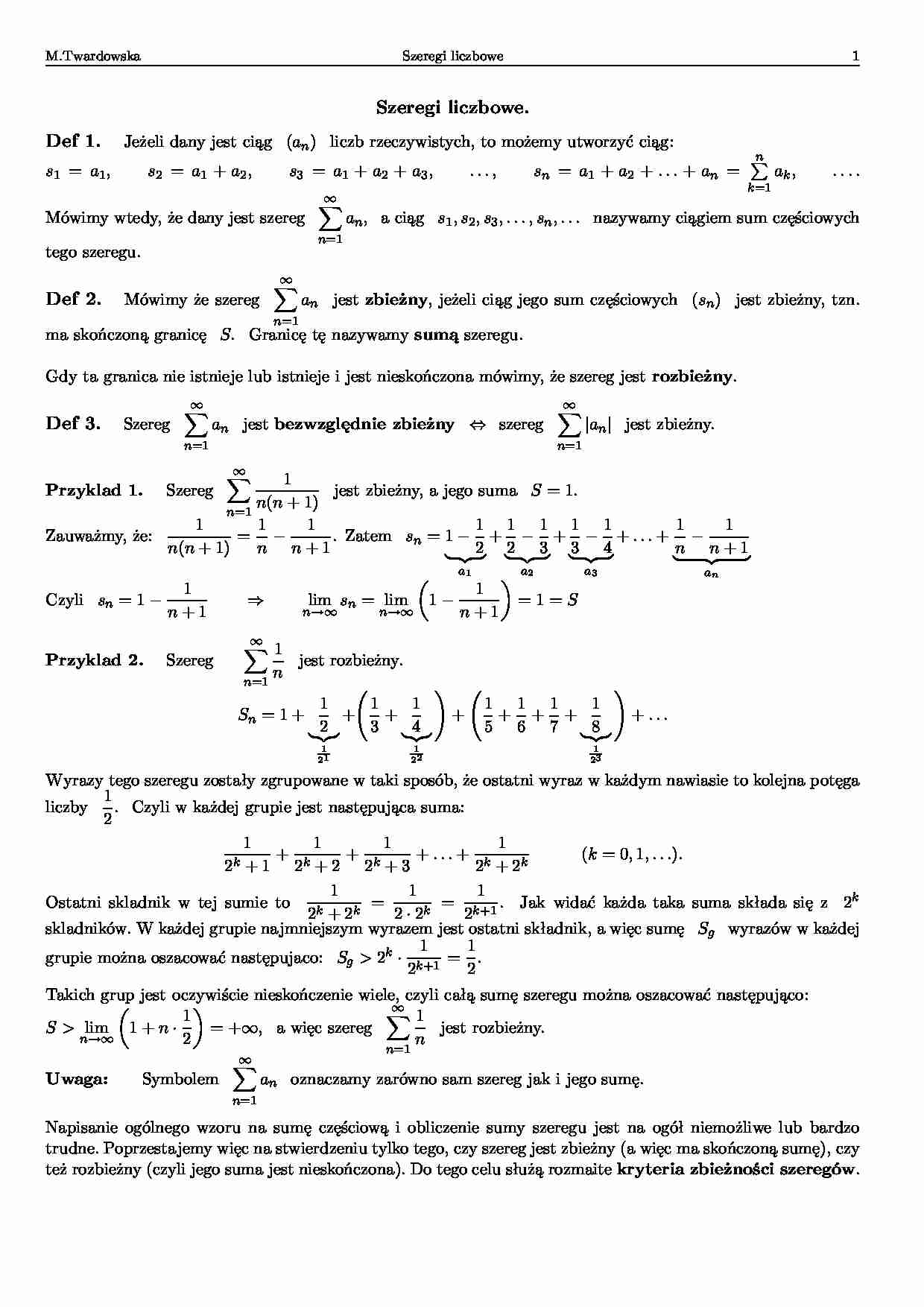 Szeregi liczbowe-opracowanie - strona 1